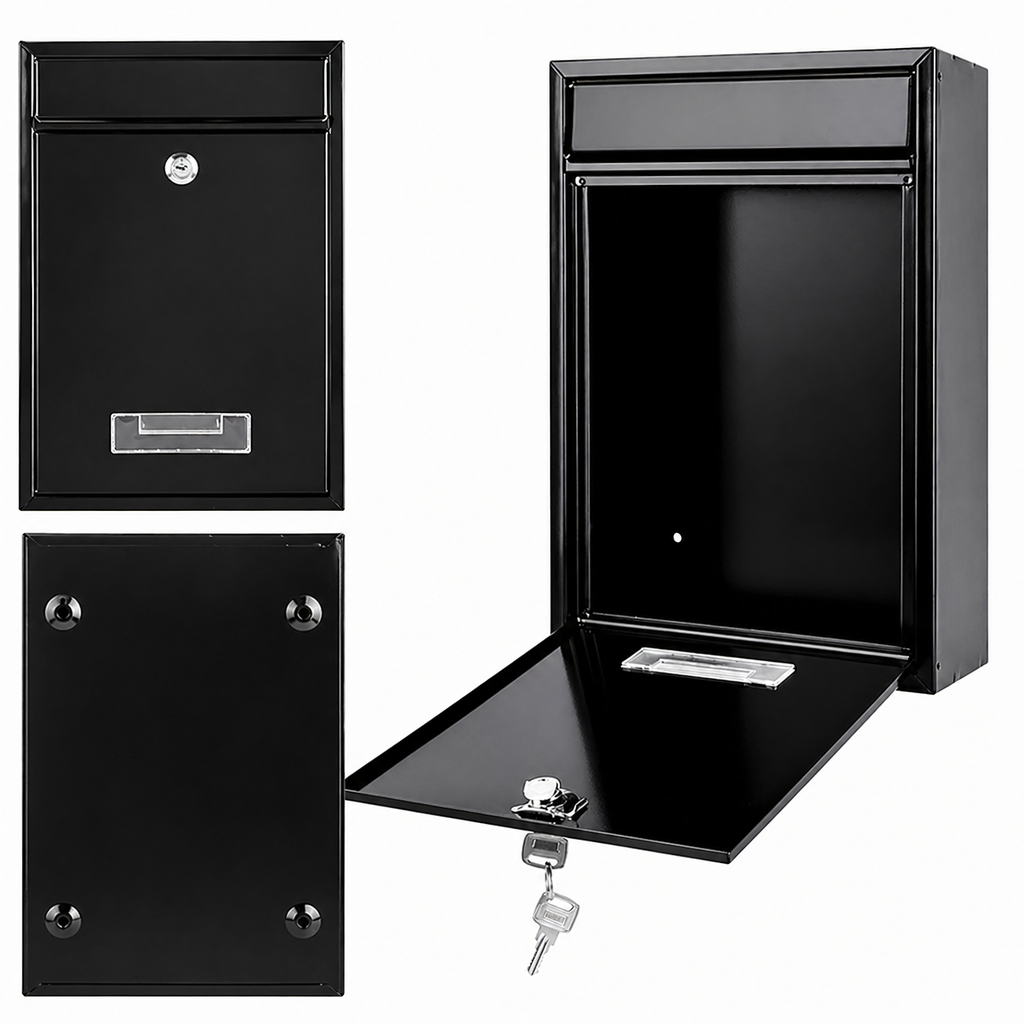 Black Steel Mailbox with Key Lock and Window