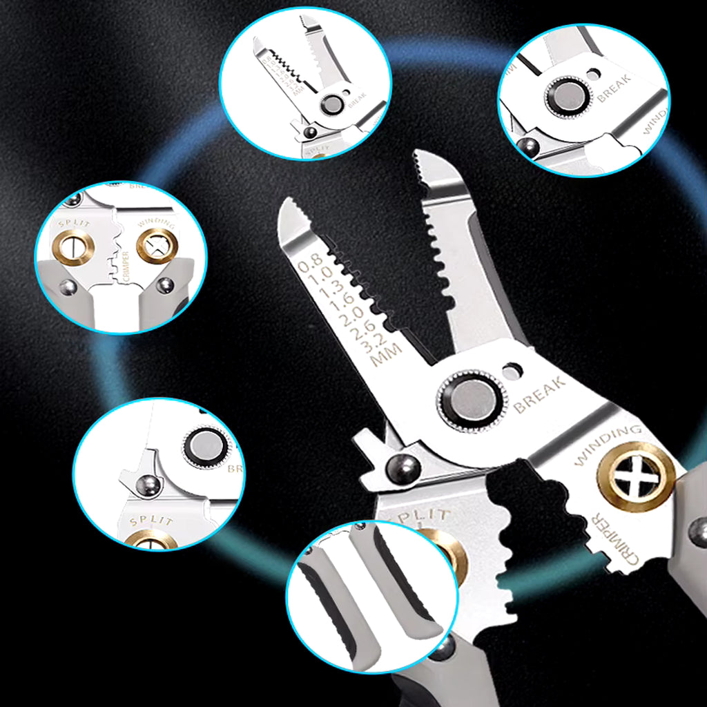 7-in-1 Cable Insulation Stripping and Connector Crimping Pliers 0.8-3.2 mm