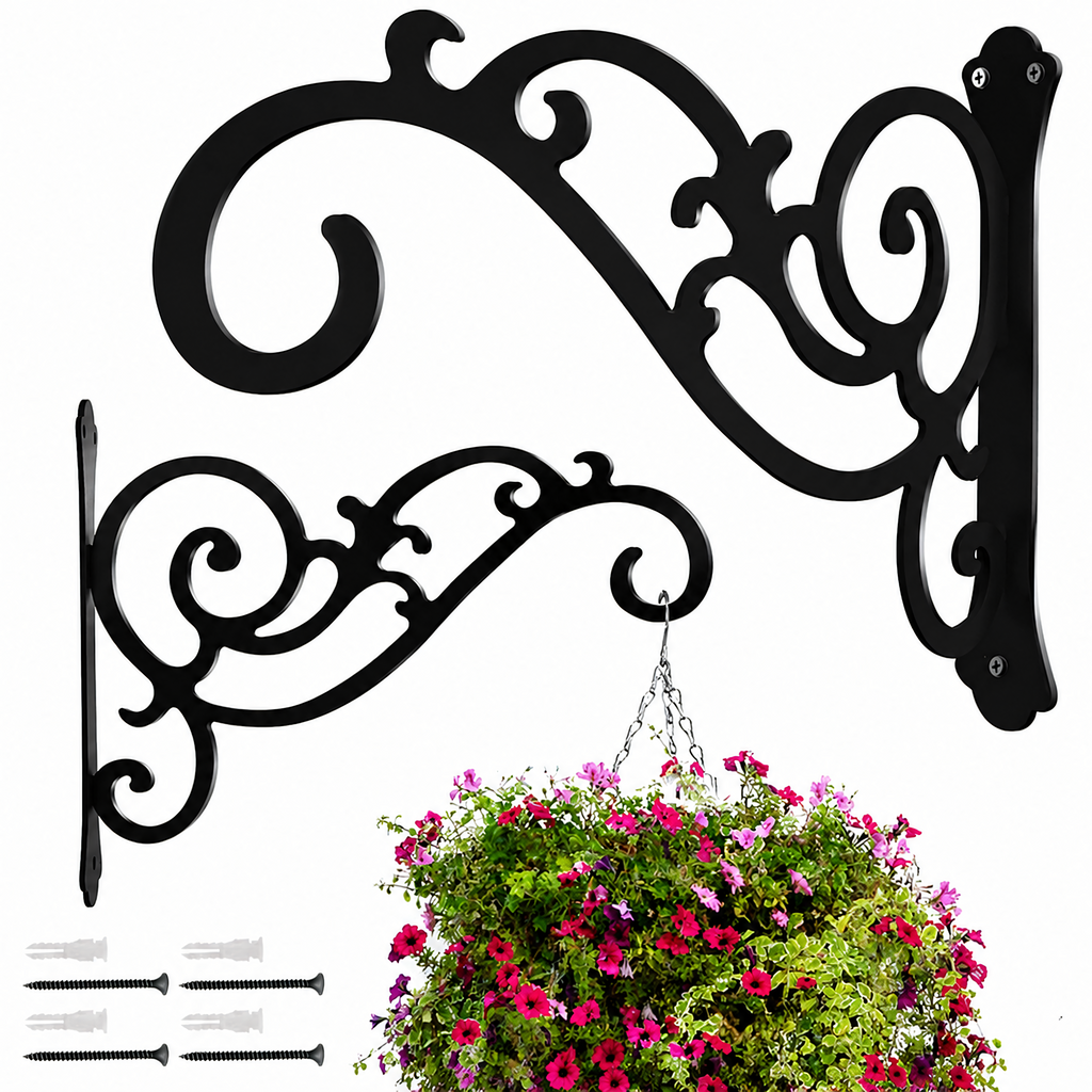 2x Metal Wall Hooks for Hanging Flower Pots and Garden Baskets