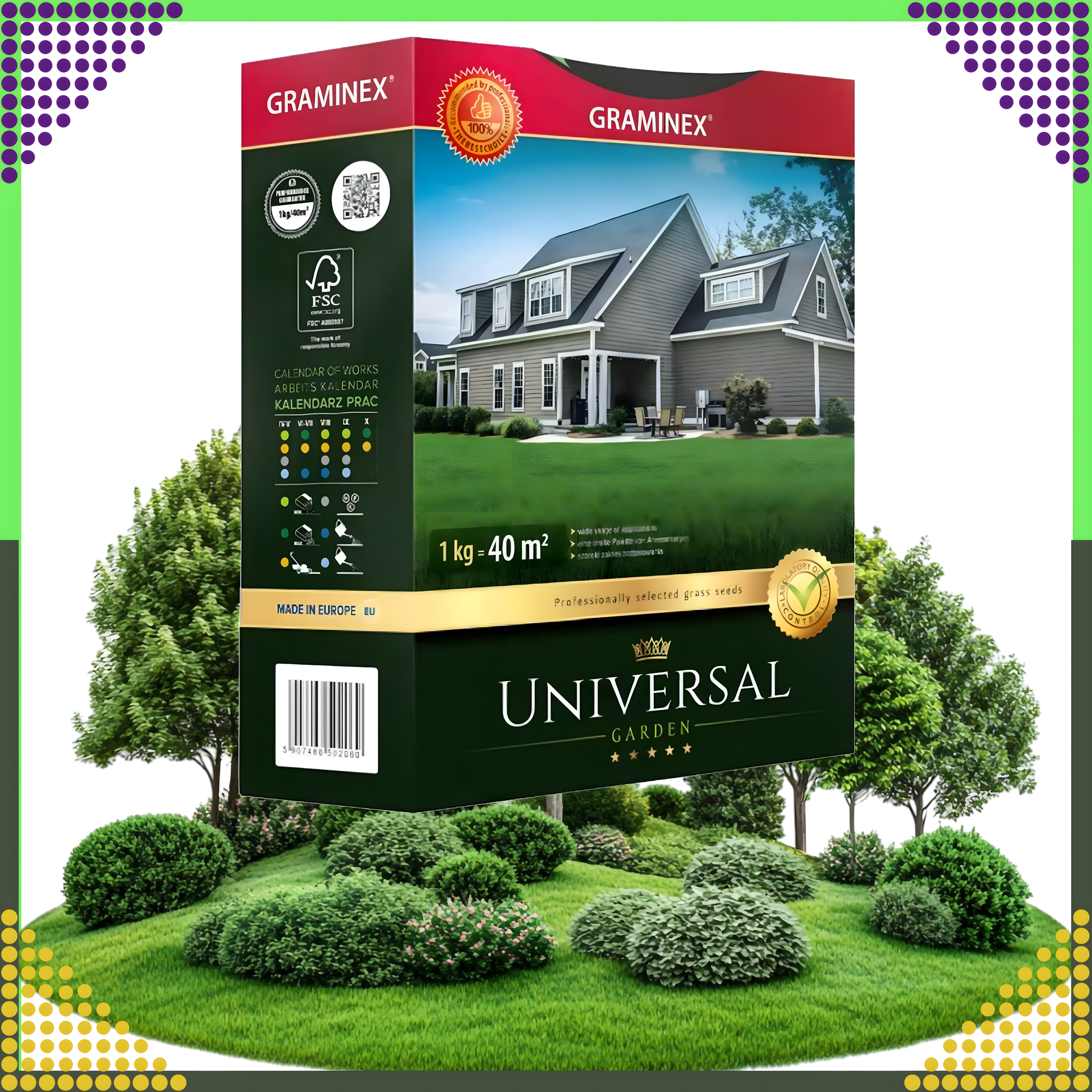 Premium Universal Grass Seed Mix 1kg for 40m² Resistant