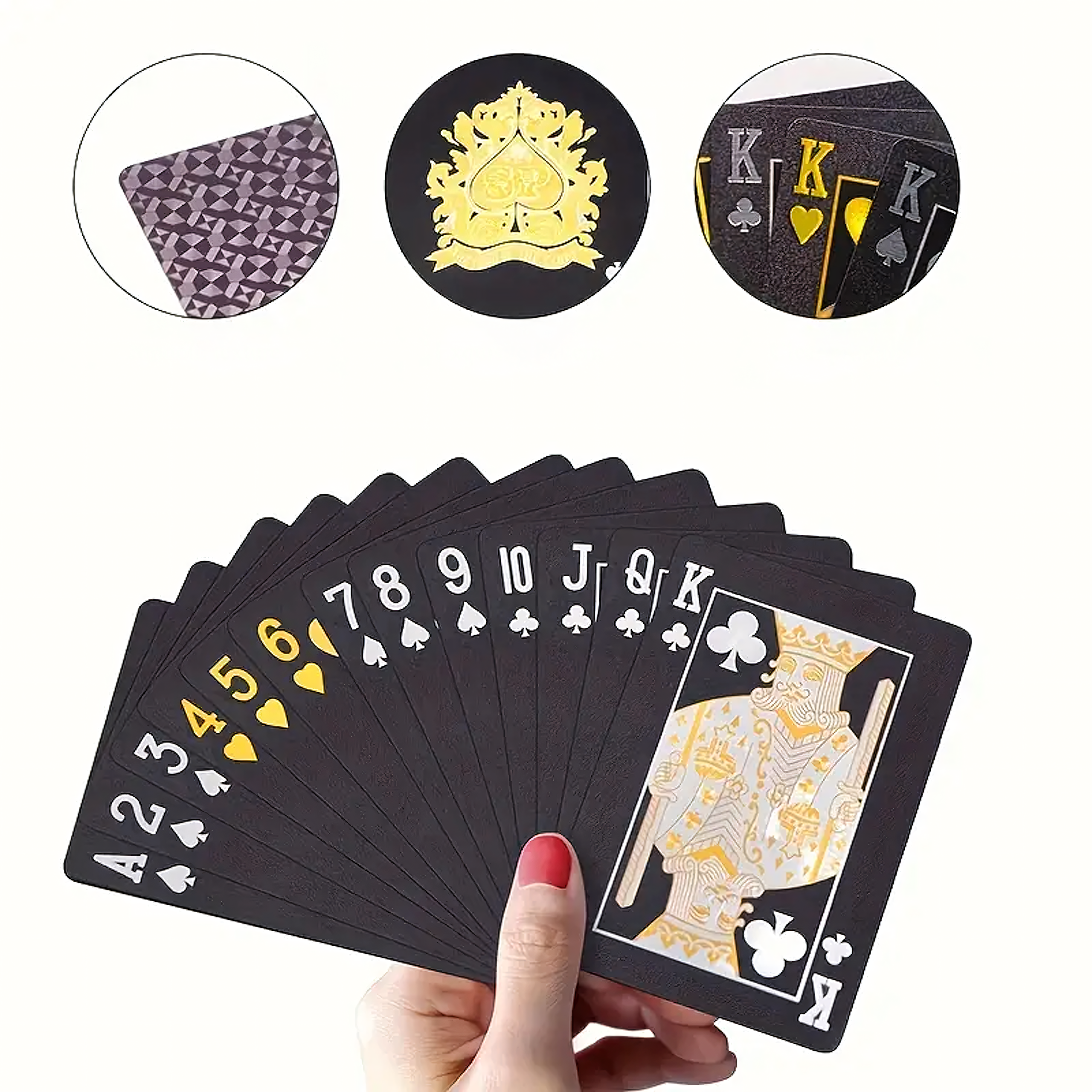 Luxury Black Poker Card Deck with Shiny Gold Designs Waterproof
