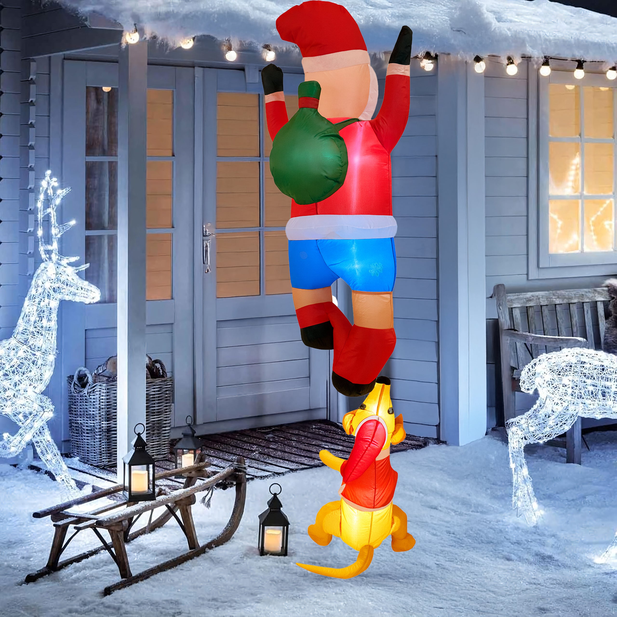 Täispuhutav jõuluvana põhjapõdraga 1.8m jõulukaunistus LED-taustvalgustusega