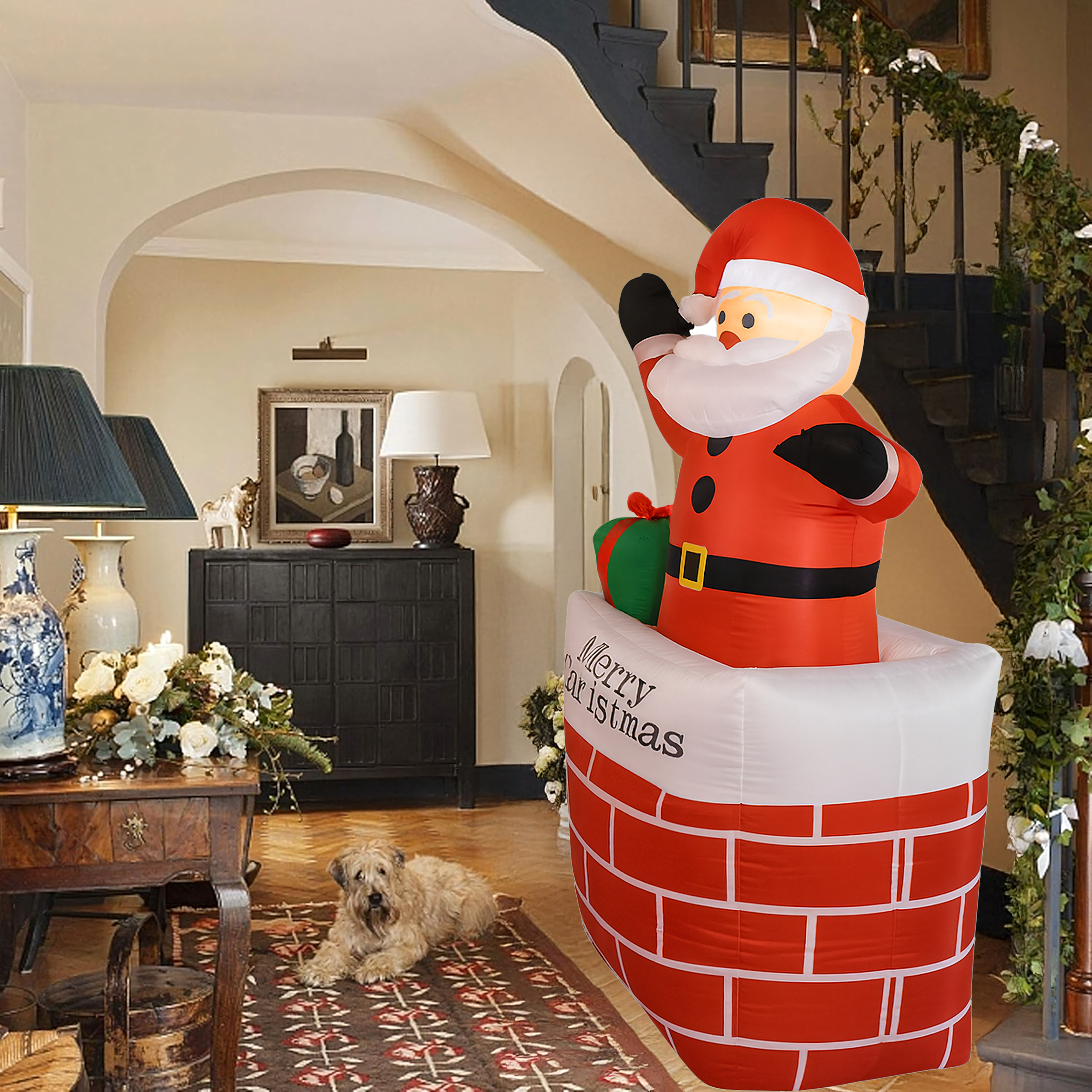 Täispuhutav jõuluvana korstnas jõulukaunistus valgustatud LED 150 cm