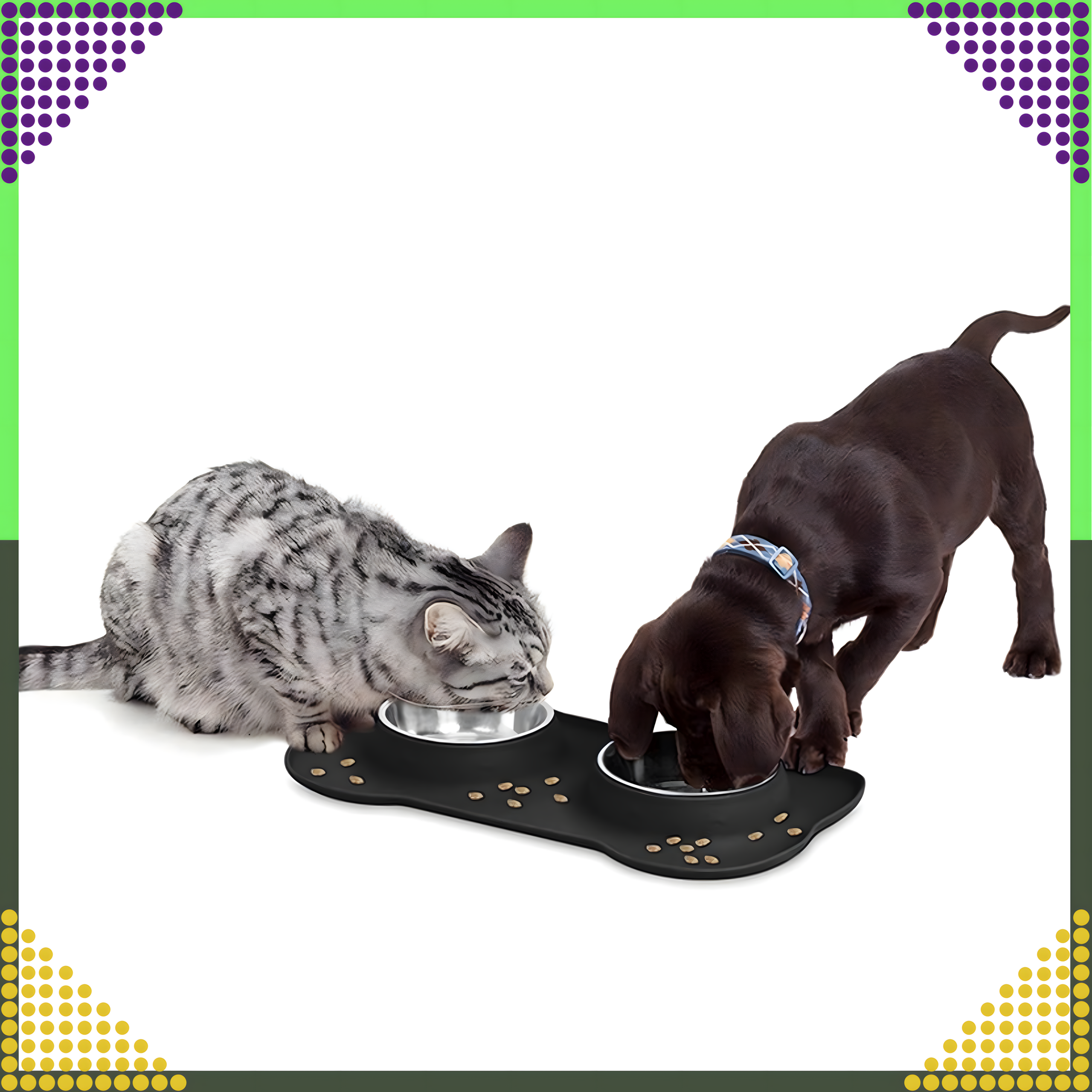 Kahe kausiga koera ja kassi sööginõu, metallist, libisemisvastane, 2 kaussi + alus