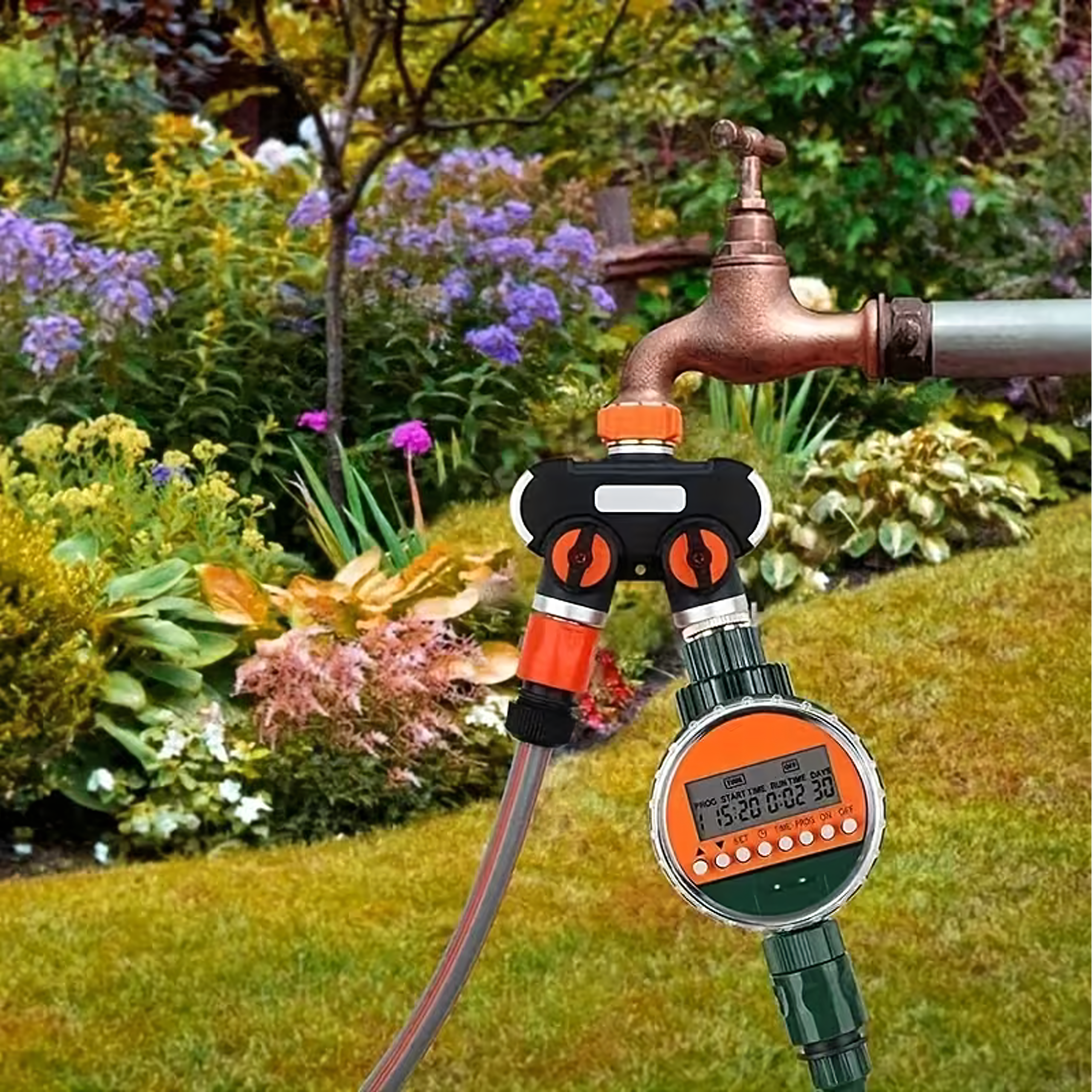 2-Way Hose Splitter for Garden Hose Faucet with Valves