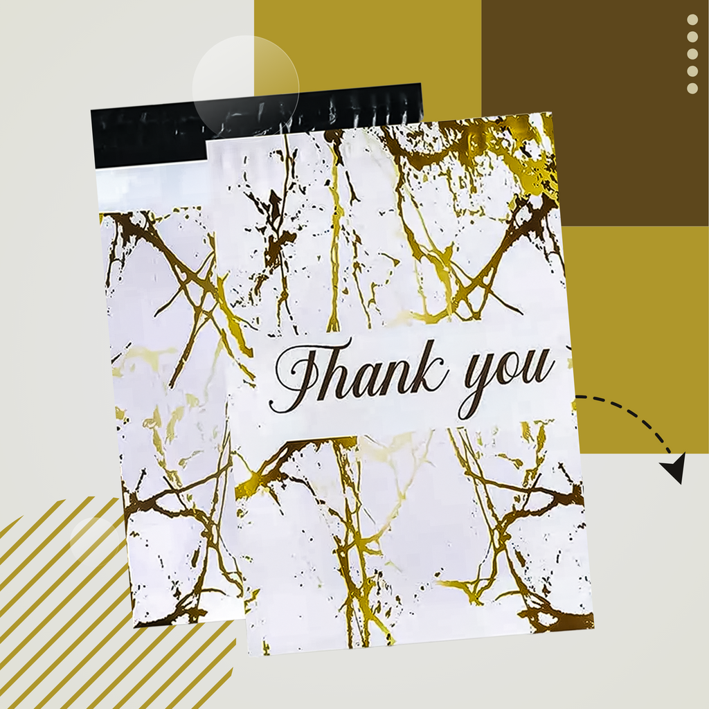Kullerpolüümbrikud kuldse marmormustriga „Thank You“ 255 × 370 mm, 50 tk RC122-12179