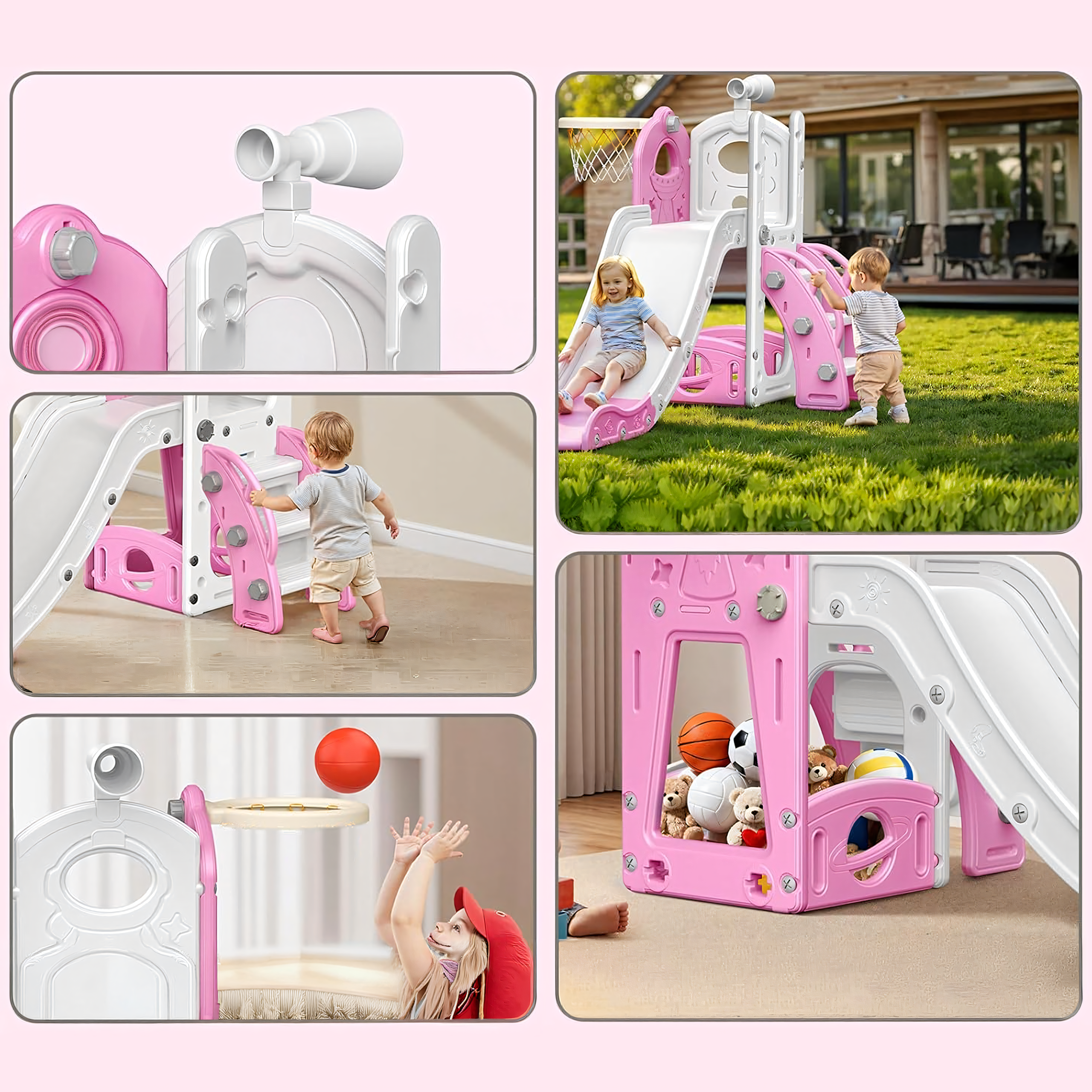 Freestanding Children's Slide with Ladder for Home