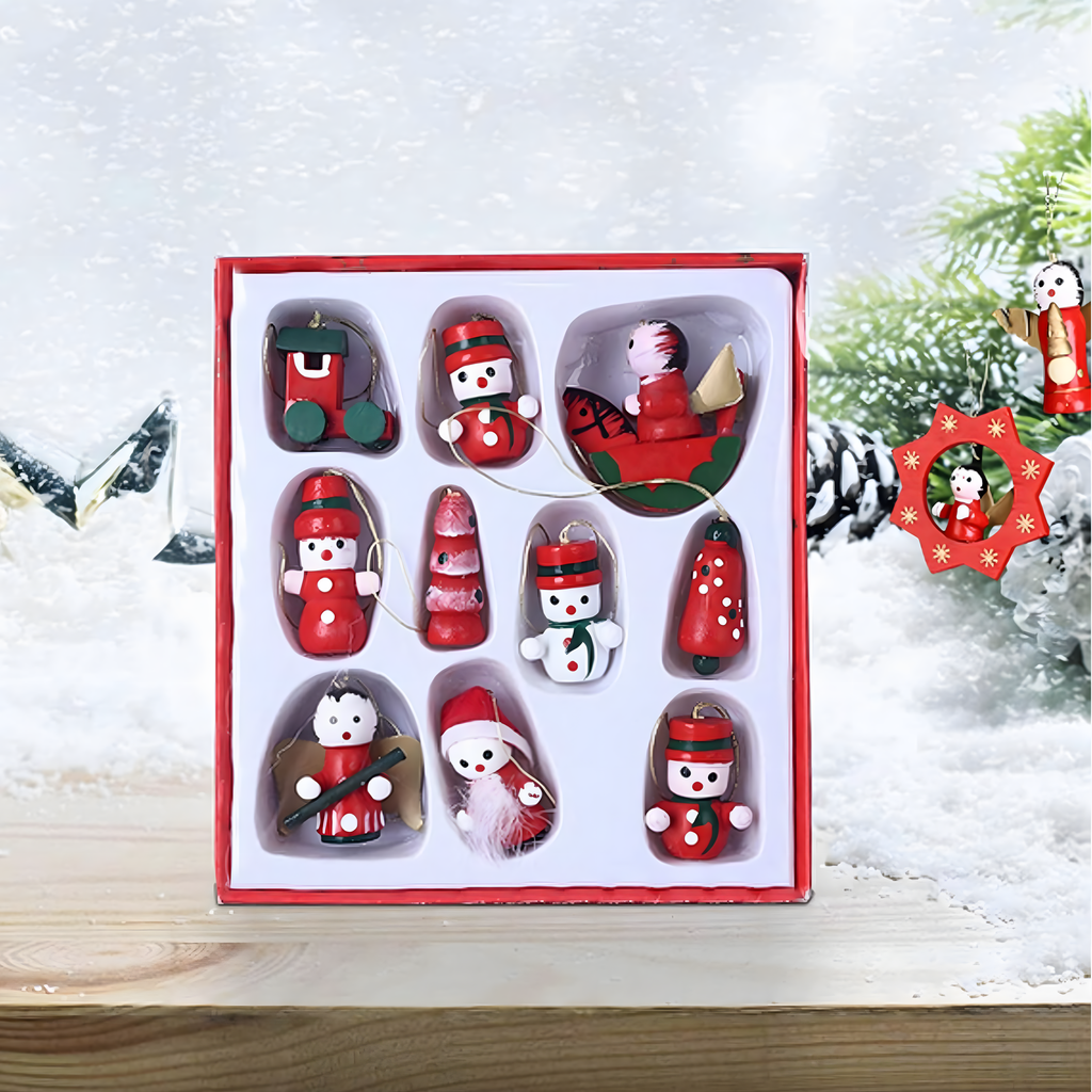 Puidust jõulukuulid ripatsid jõulupuu kaunistused 10 tk