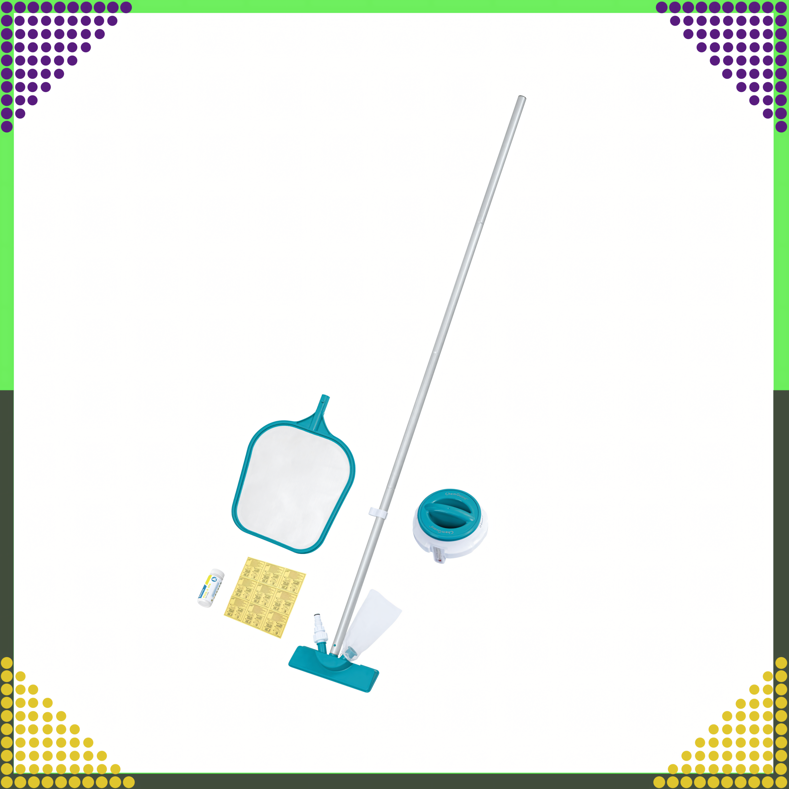 Bestway 58794 basseini hooldus- ja puhastuskomplekt võrguga, pulgaga, pH ribade ja plaastriga