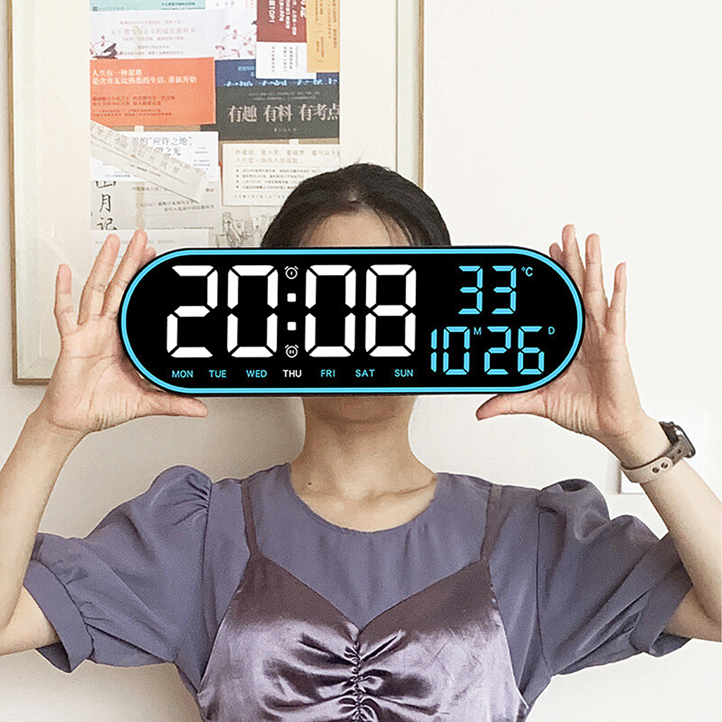 Large Digital Electronic Wall Clock LED 38 cm with Temperature and Alarm Remote