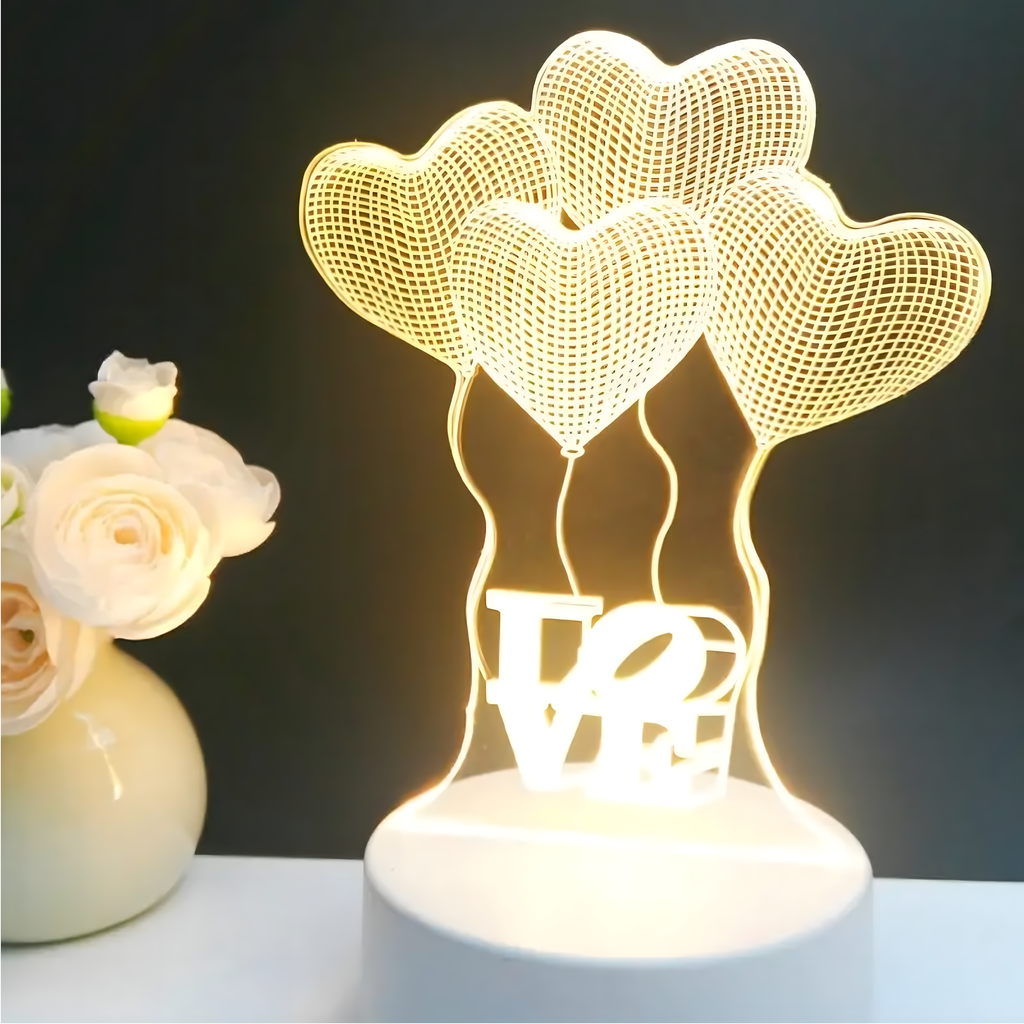 Love Hearts 3D illusiooniga öölamp laste magamistuppa, kingitus, USB