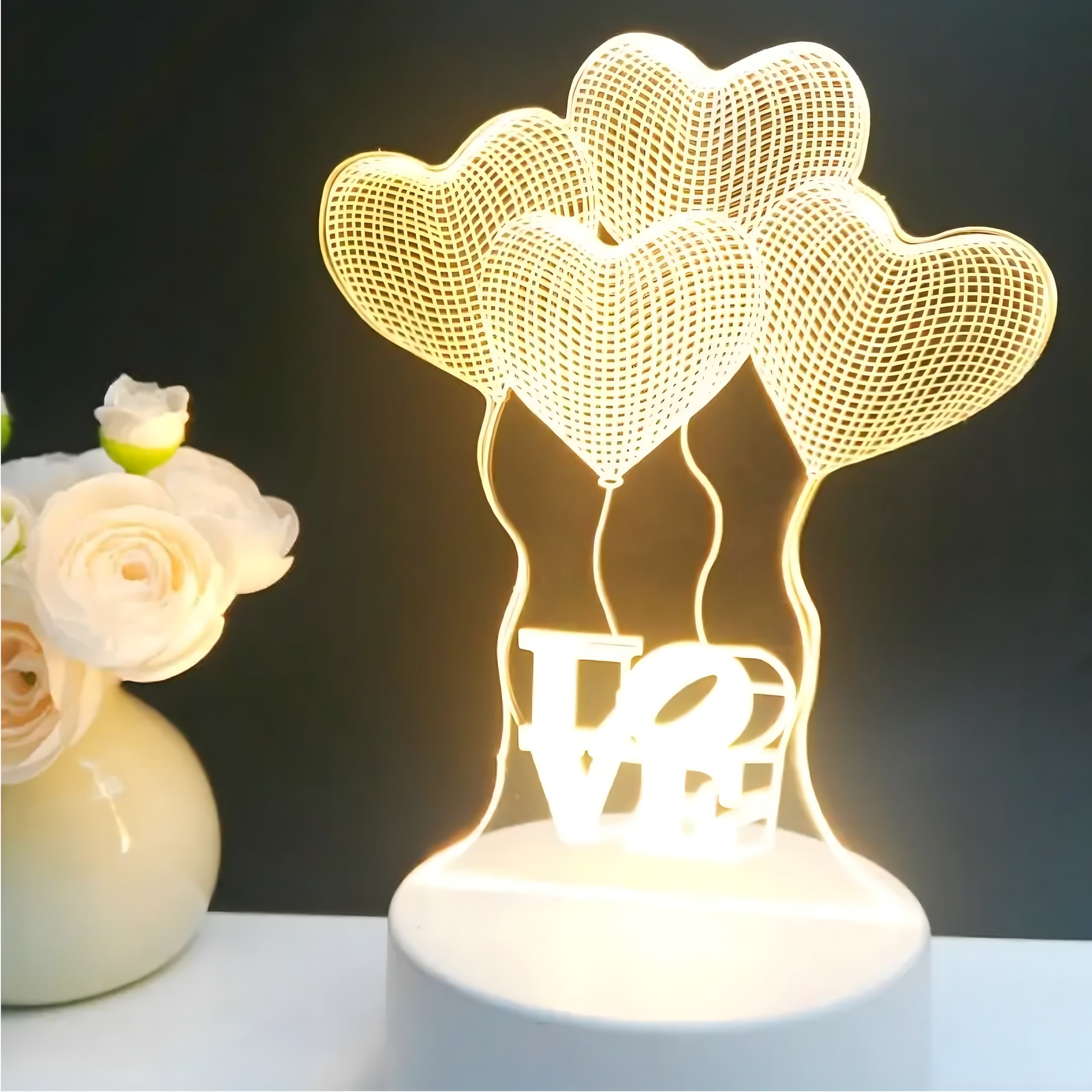 Love Hearts 3D illusiooniga öölamp laste magamistuppa, kingitus, USB