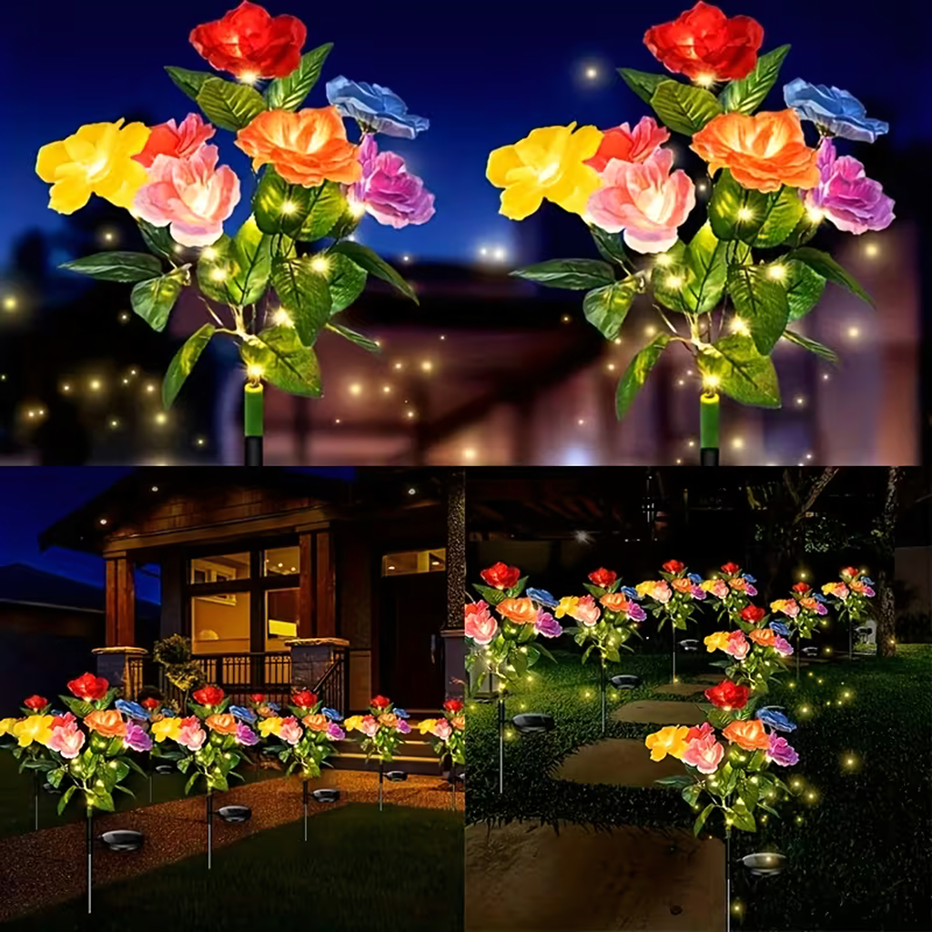 2 x päikesepatareiga aiamaa valgusti lille roosi dekoratsioon LED