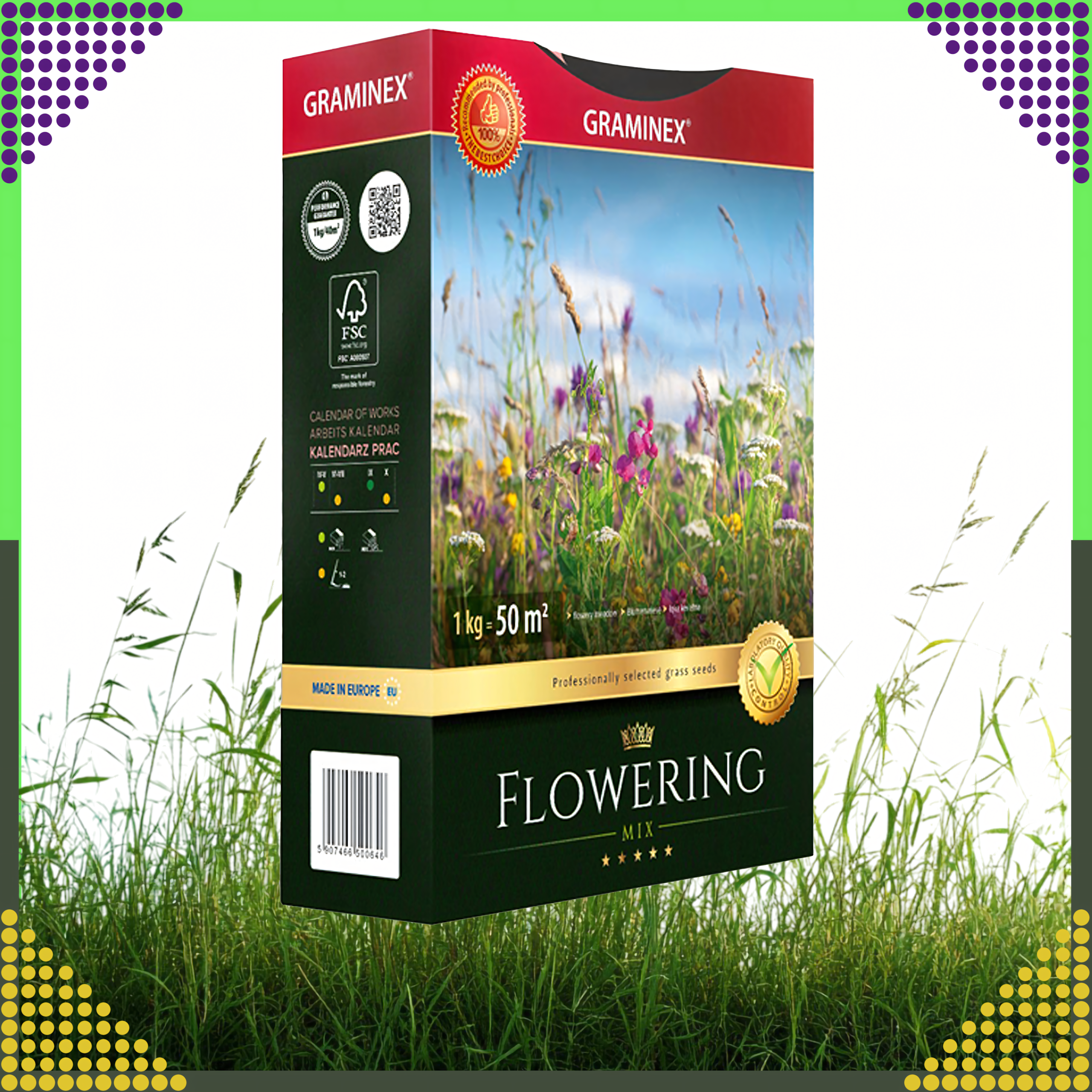 Premium Flowering Mix Grass Seeds 1kg for 40m Lawn Meadow Flower Garden