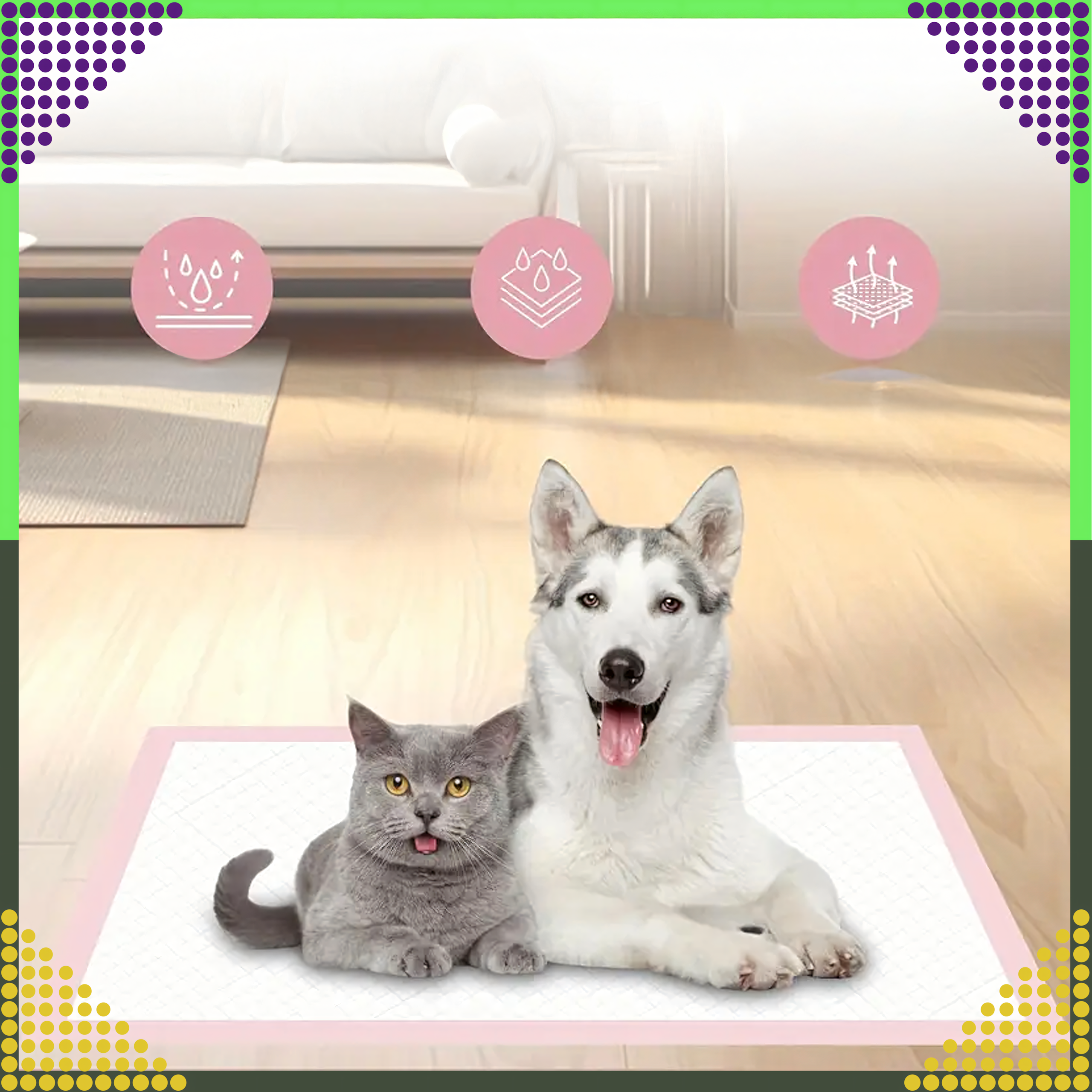 Hügieenilised alusmatid koertele ja kassidele pissimise õppimiseks 60x90cm paksud 50 tk