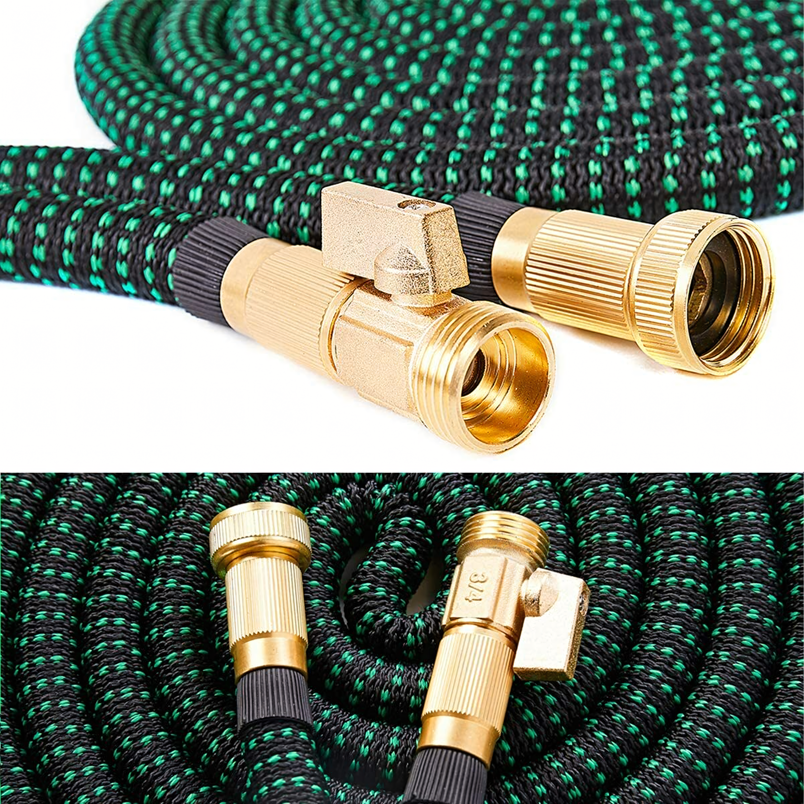 Premium Reinforced Expandable Garden Hose 2.5-7.5m with 1/2 and 3/4 Connectors and Spray Gun