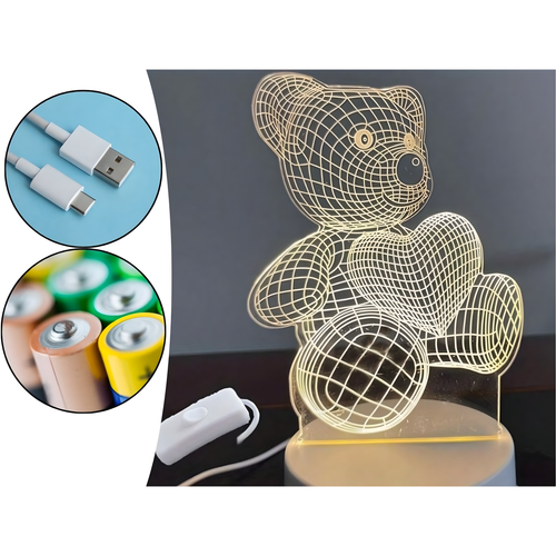 3D illusiooniga karu öölamp laste magamistuppa USB lauavalgusti