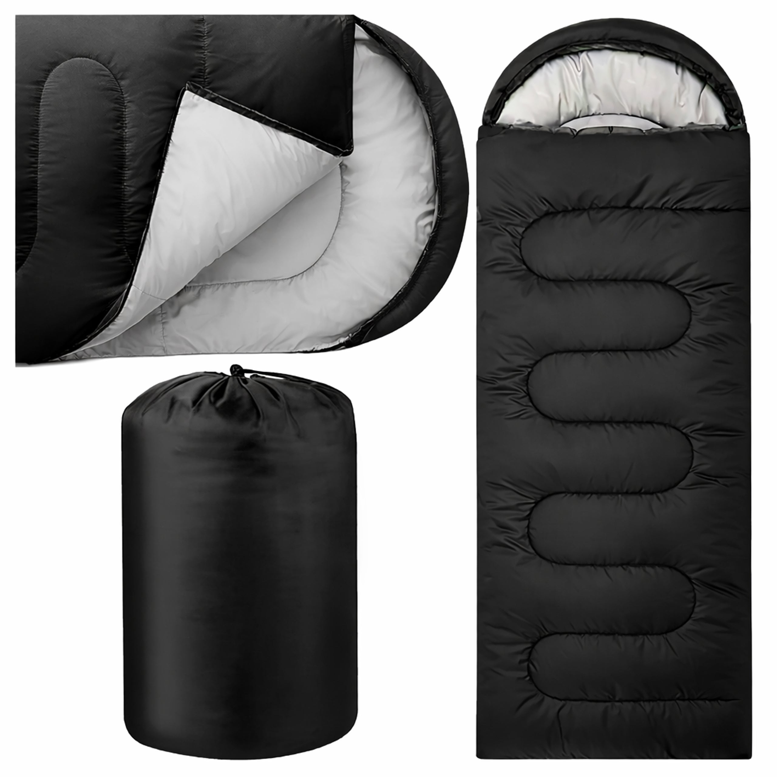2-in-1 Mummy Sleeping Bag 210×70cm with Warm Hood and Black Cover