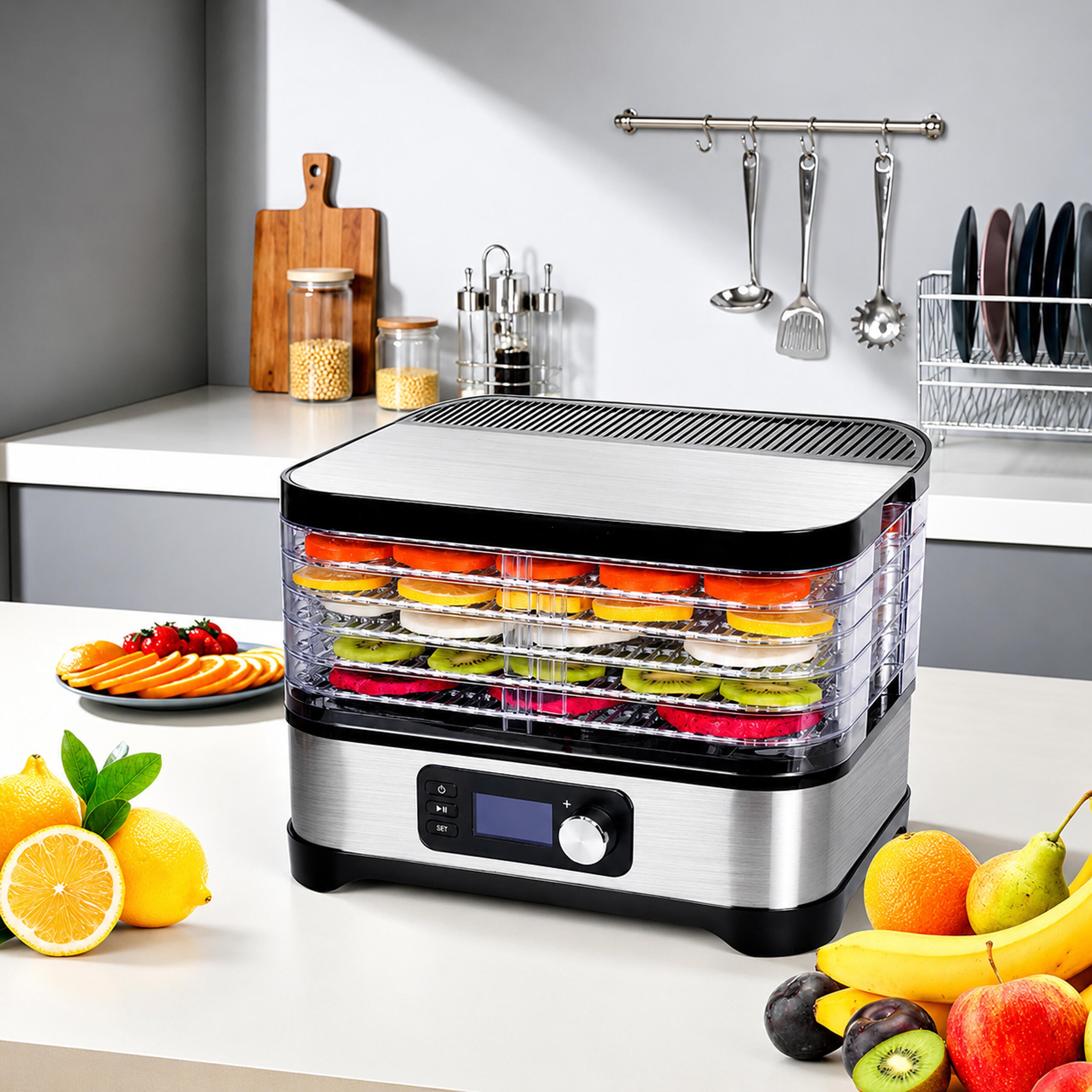 Food Dehydrator for Mushrooms, Vegetables, and Fruits with Timer and 5 Shelves LCD