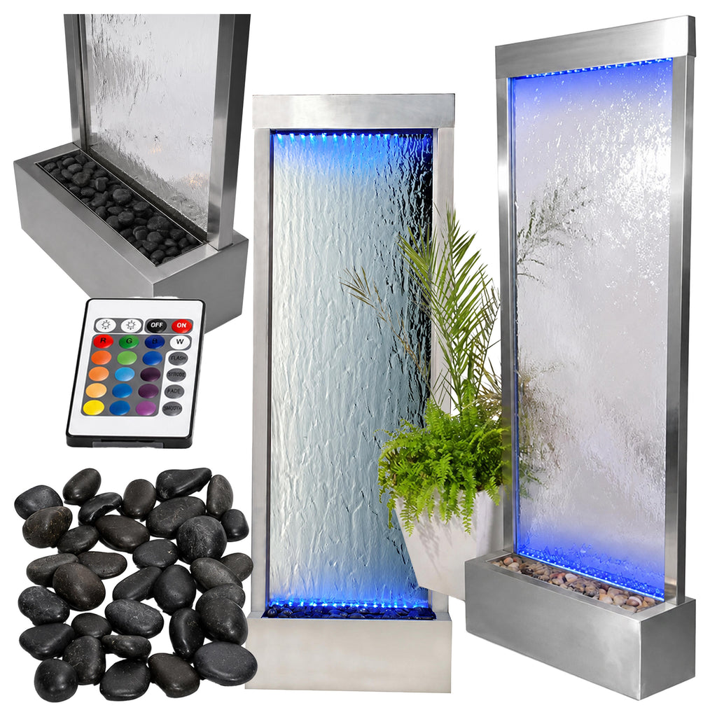 LED Illuminated Glass Garden Waterfall Wall Fountain 150x45cm