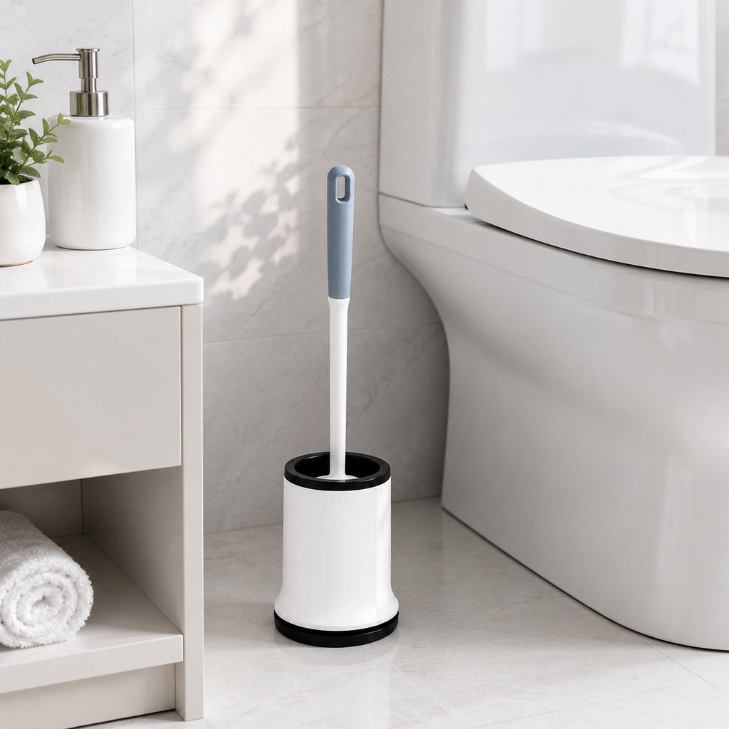 White Silicone Toilet Brush with Holder and Wall Mount
