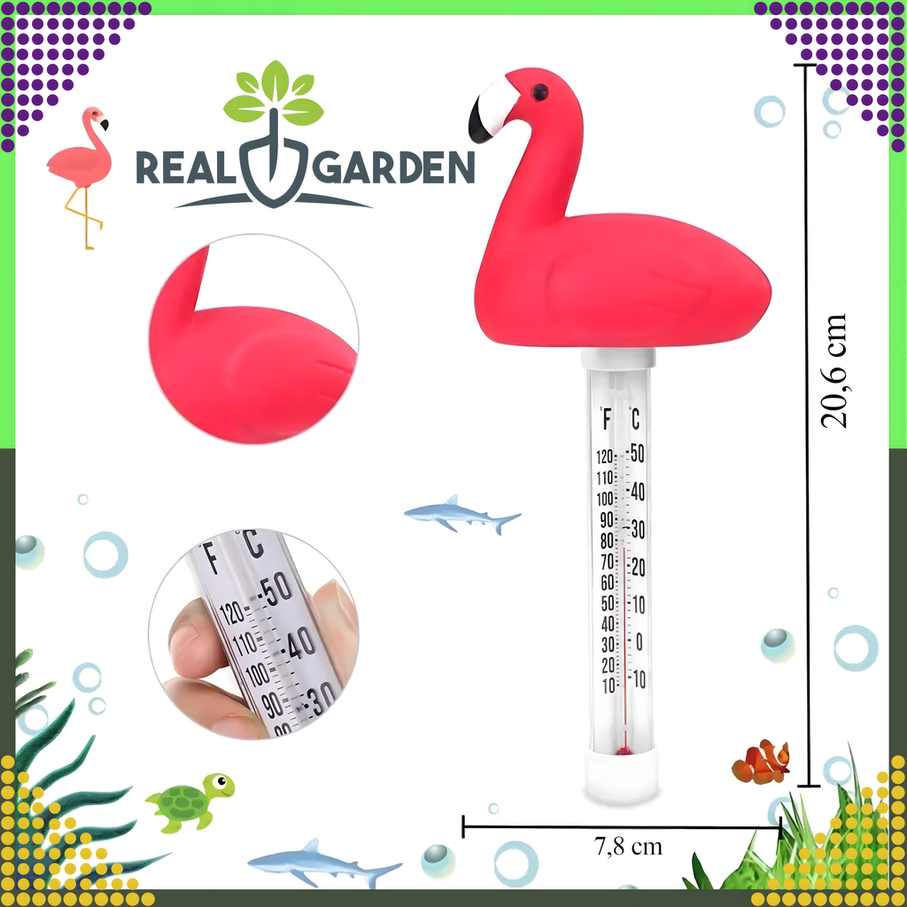 Ujuv basseinitermomeeter spaa ja basseini vee temperatuuri mõõtmiseks, flamingo, nööriga