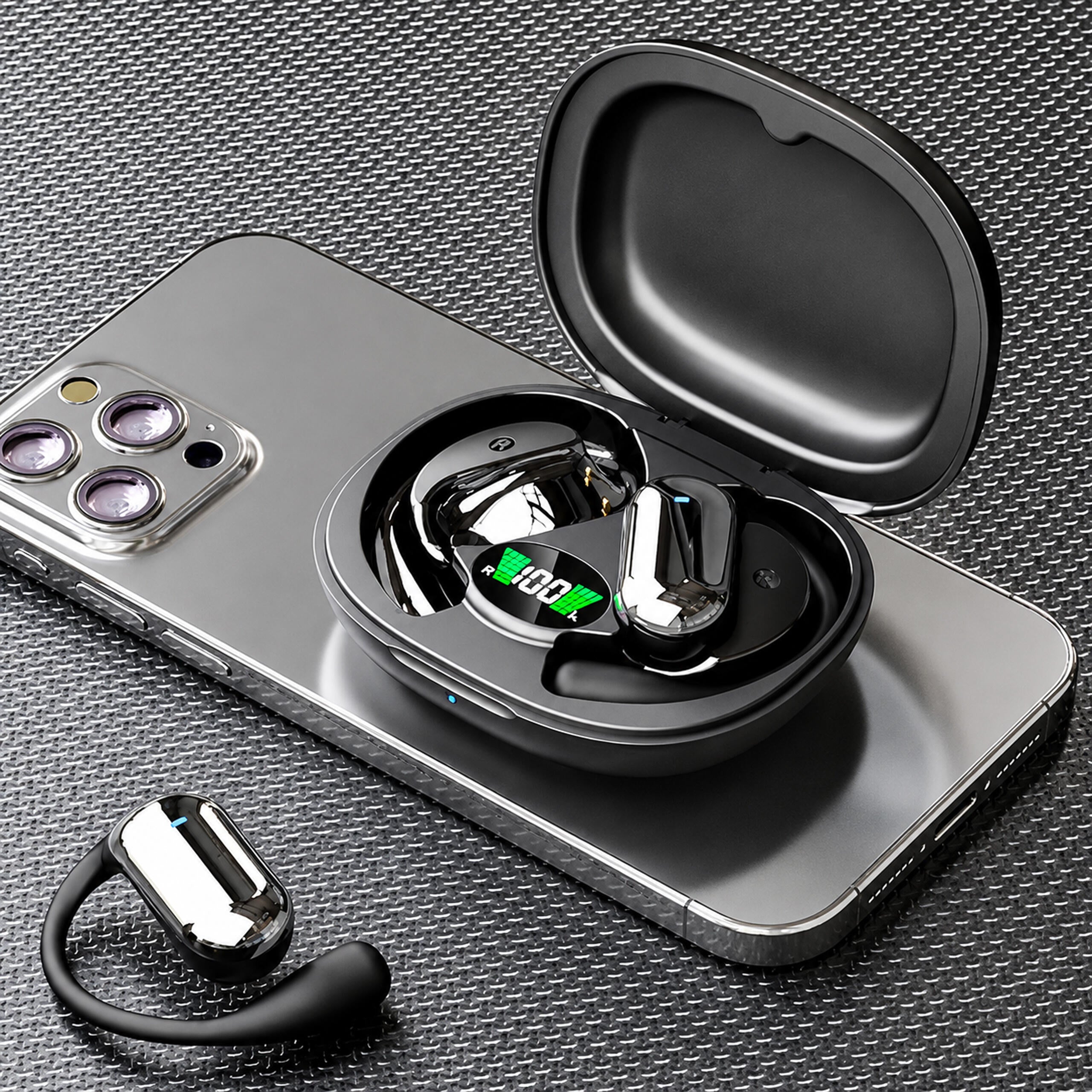 Juhtmevabad Bluetooth-sisekkõrvaklapid AI-tõlkefunktsiooniga ja akupangana toimiva karbiga, mustad RC-K-2614