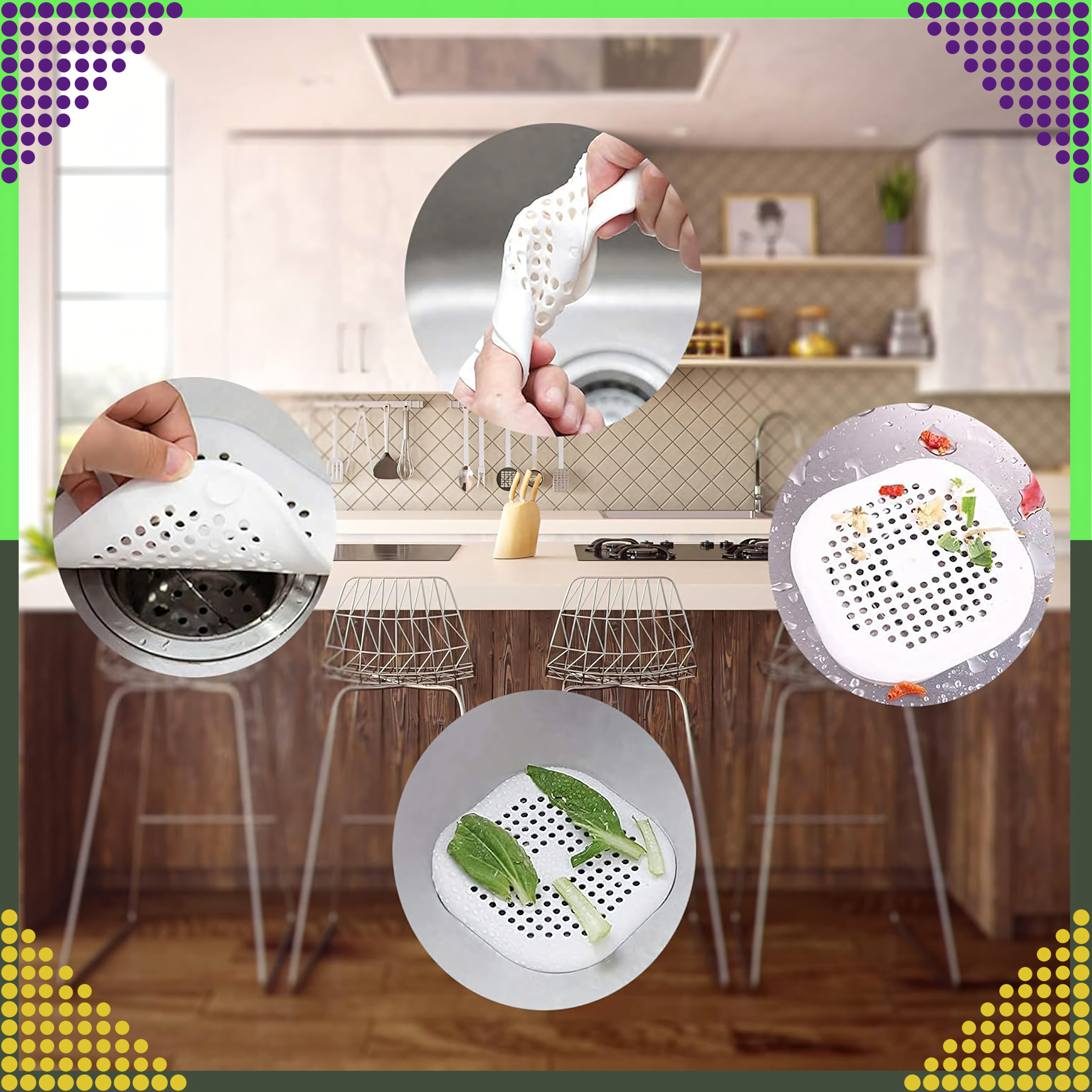 Silicone Strainer for Sink, Bathtub, Washbasin, Drain Filter, Hair Catcher