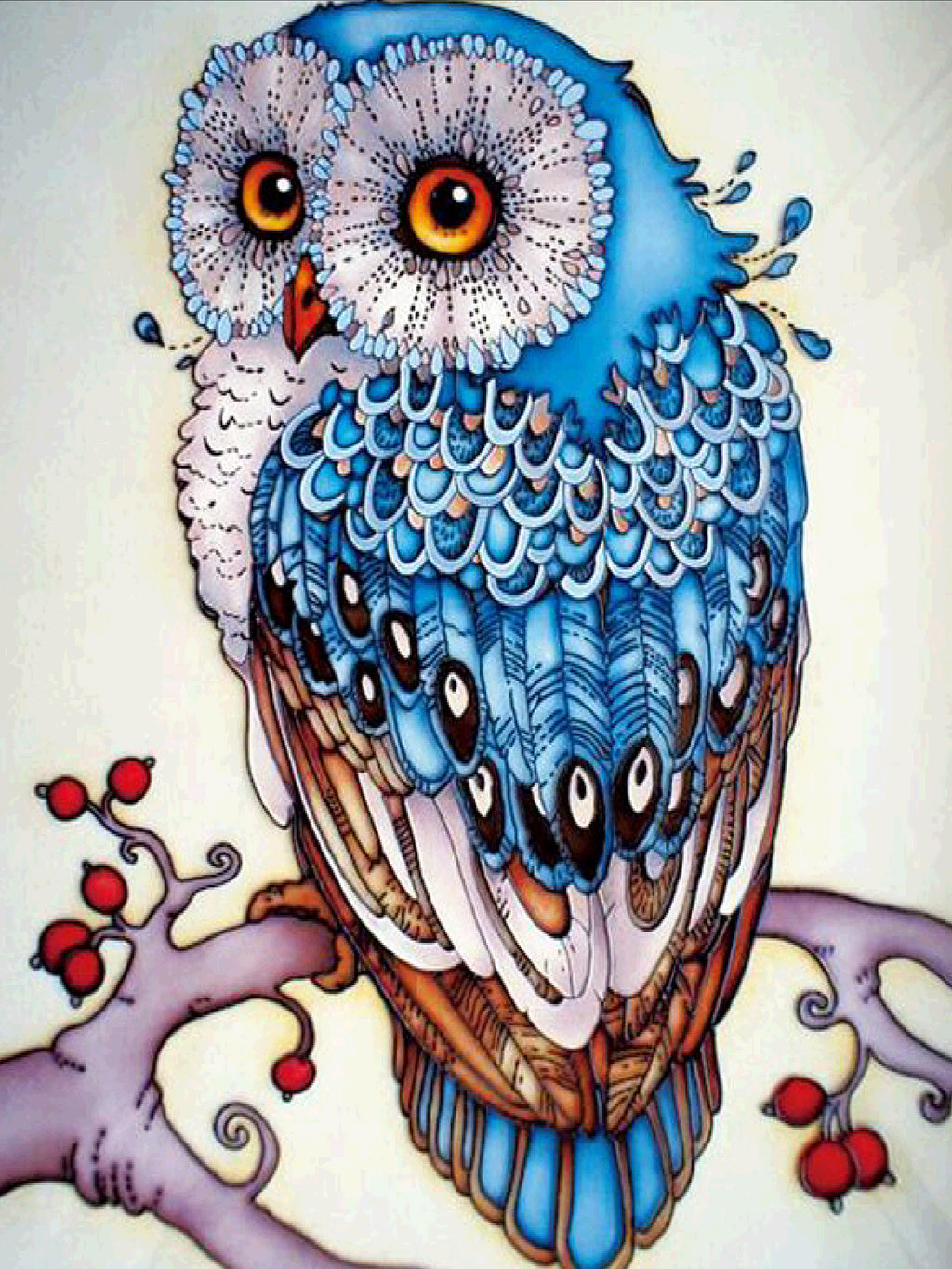 Diamond Painting 5D Mosaic Kit - Colorful Owl 15 x 20 cm