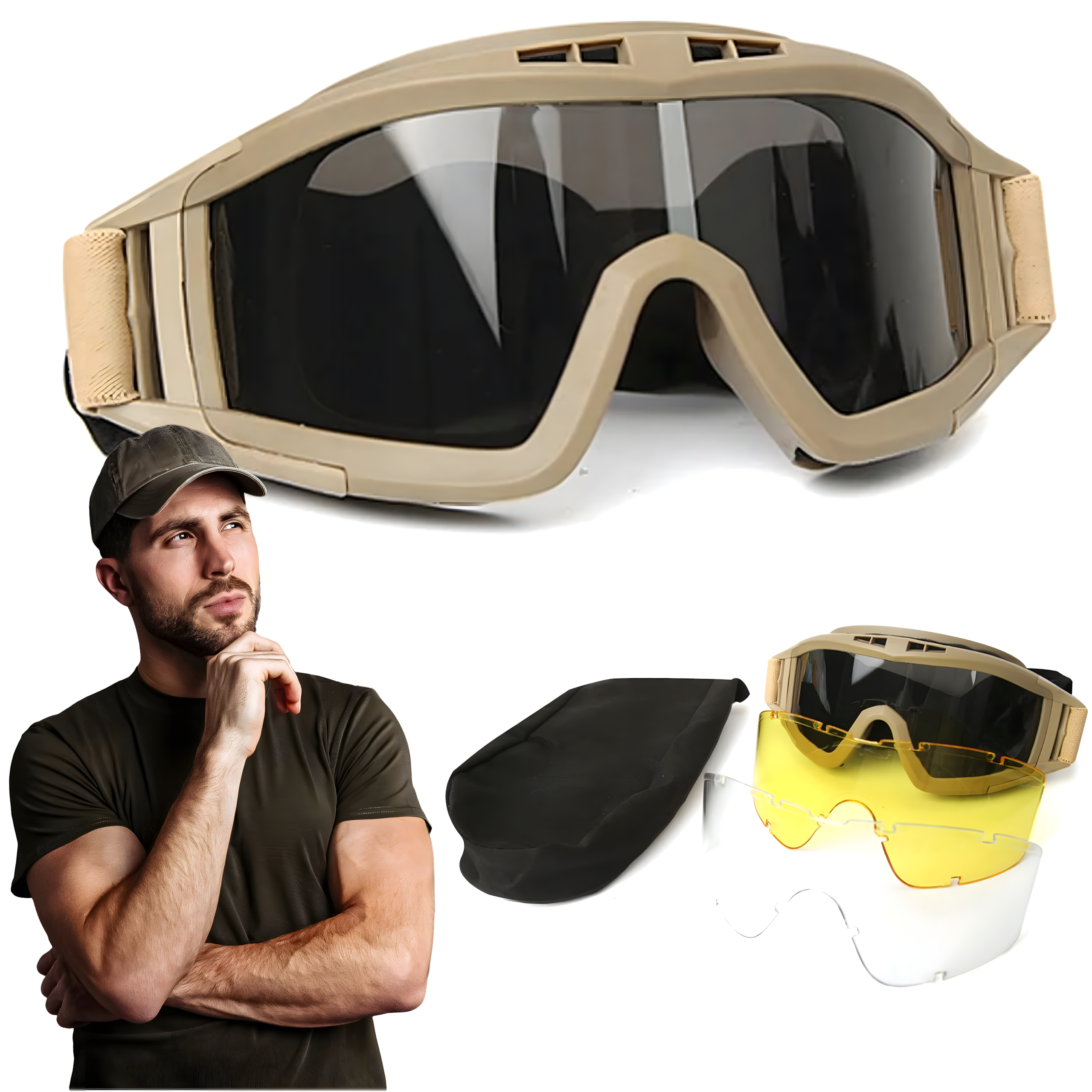 Tactical Military Protective Shooting Goggles Sand Color