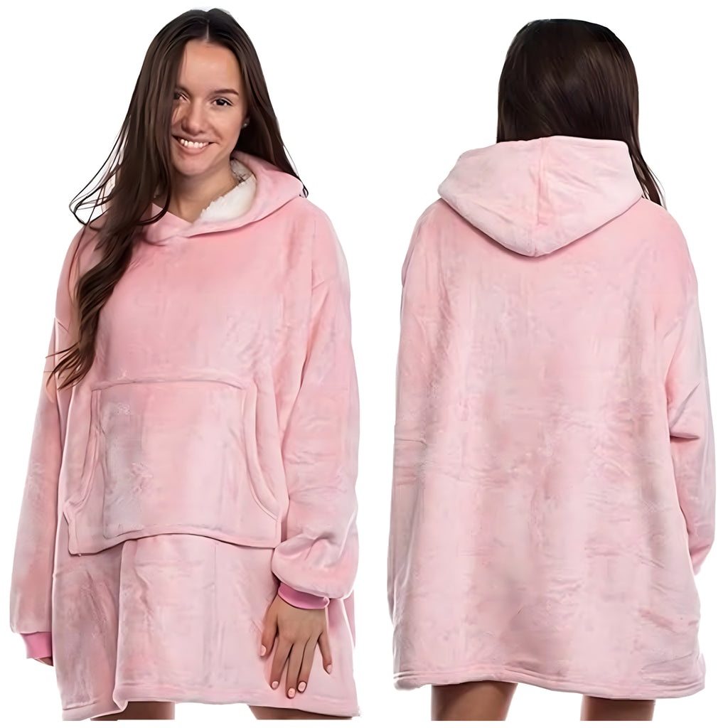 Ülisuur paks soe kapuutsiga tekk-pluus roosa