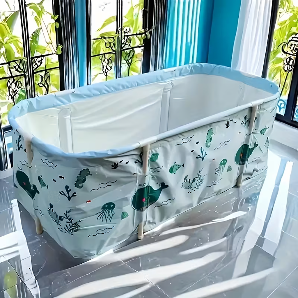 Foldable Portable Home Bathtub with Frame and Pillows