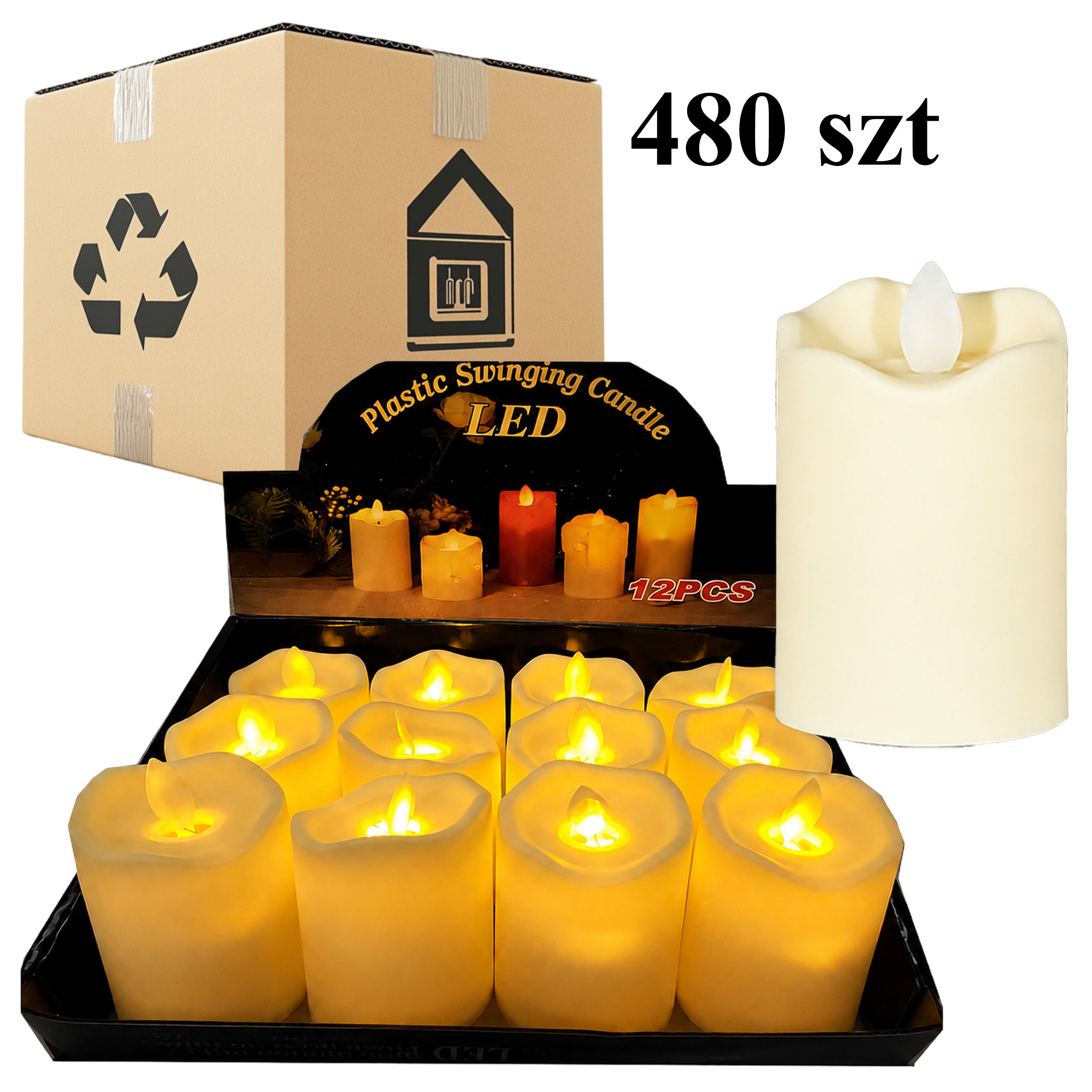 480 tk leegiefektiga LED-küünlasisusid 7 cm patareidega RC-K-452-13348