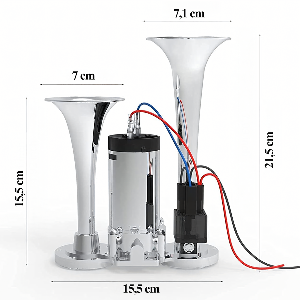 Topelt elektriline signaalitrompet kompressoriga 12V 600 dB vali