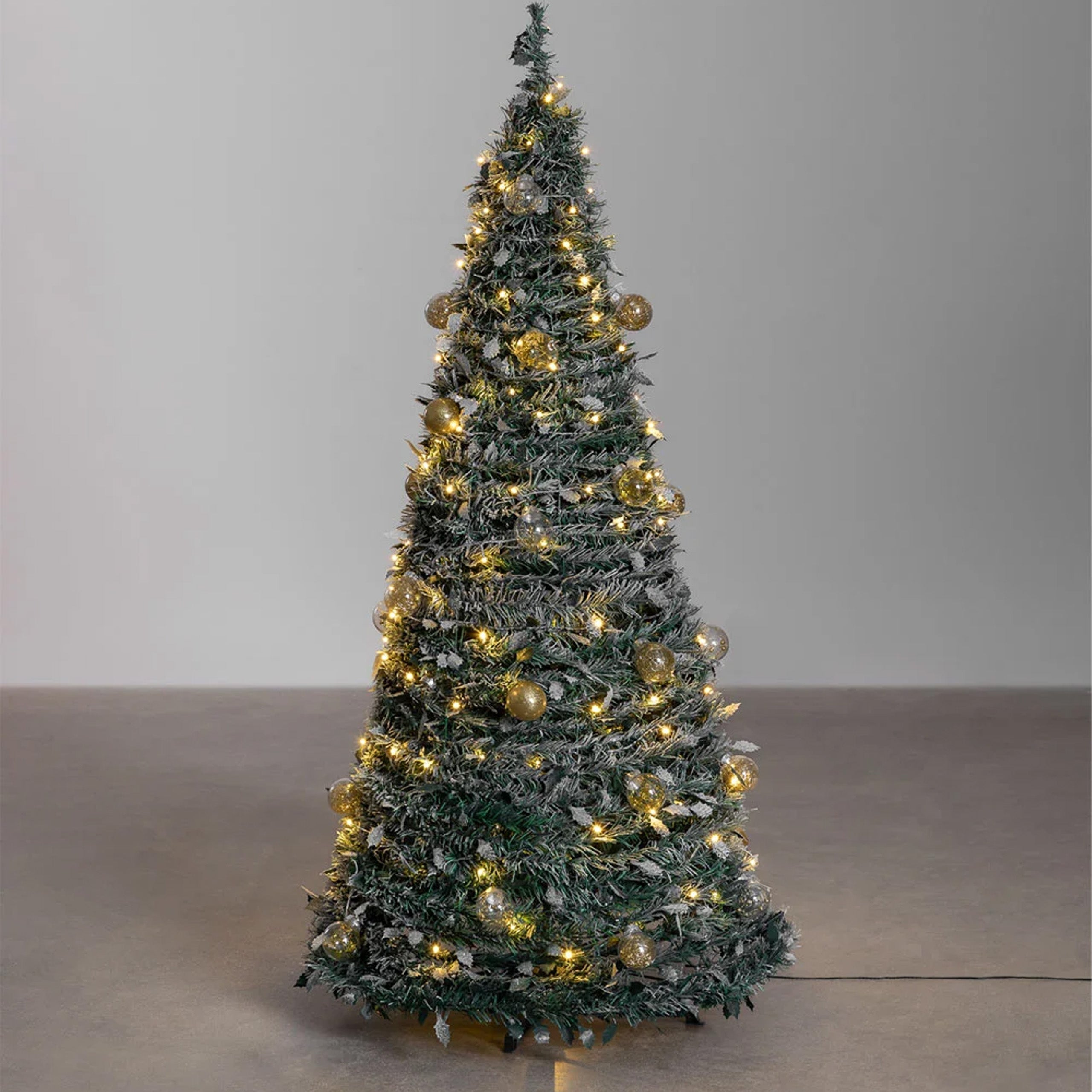 Jõulupuu, kaunistatud, dekoratiivne, valmis, kokkupandav, 180 cm, tulede ja kuulikestega