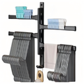 Rotating Wall-Mounted Bathroom and Kitchen Towel Rack with 4 Arms and Hook