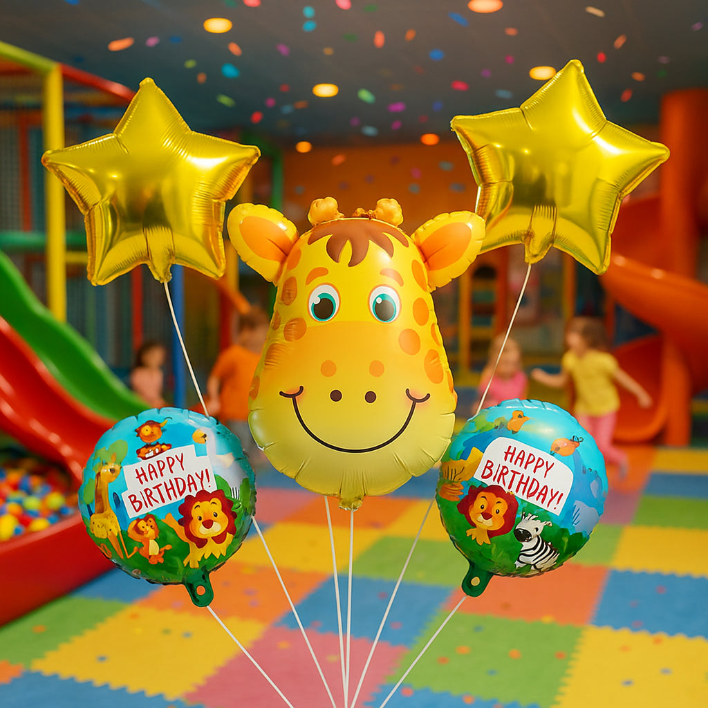 Sünnipäevalõhupallide komplekt Giraffe Animals sünnipäevapeoks 5 tk