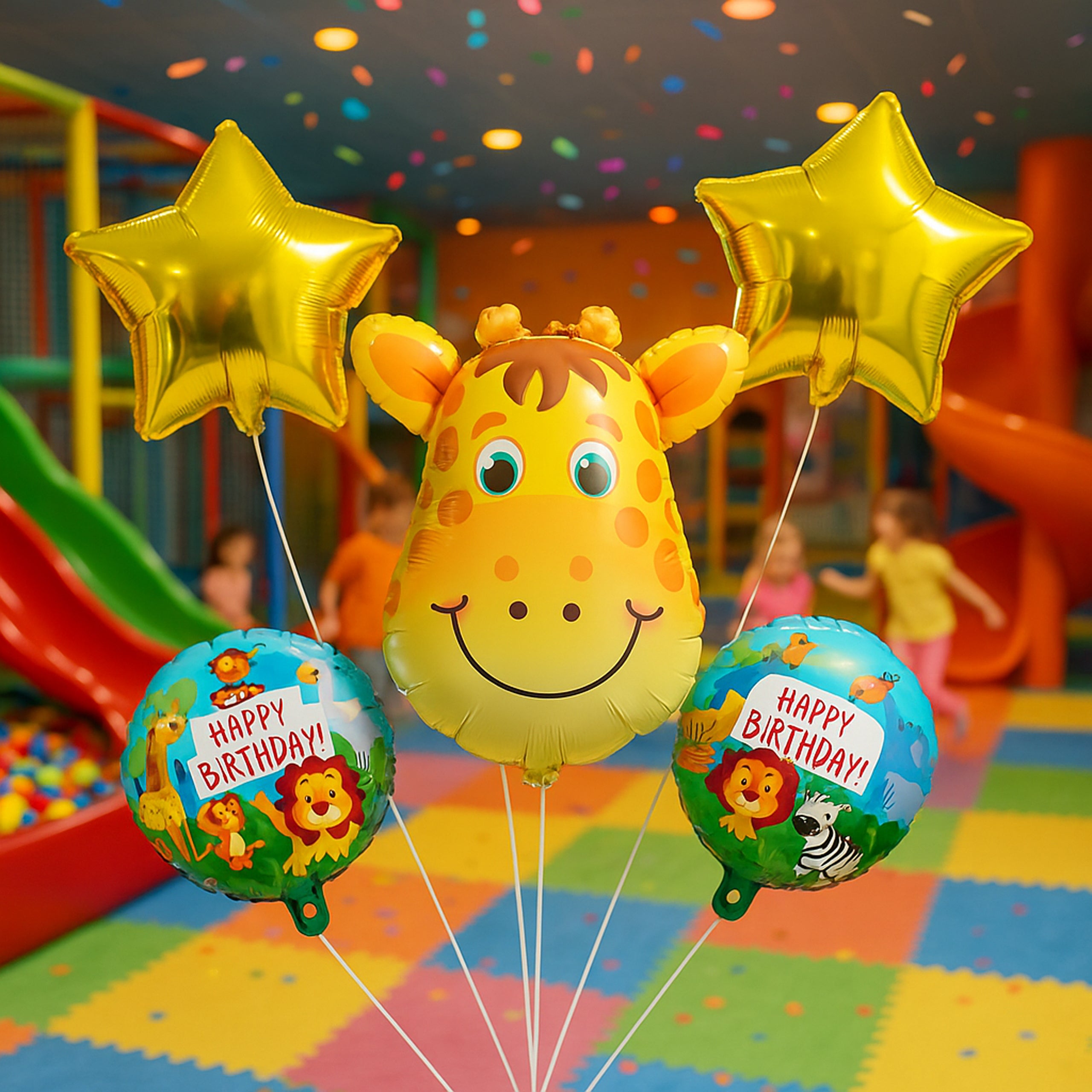 Sünnipäevalõhupallide komplekt Giraffe Animals sünnipäevapeoks 5 tk