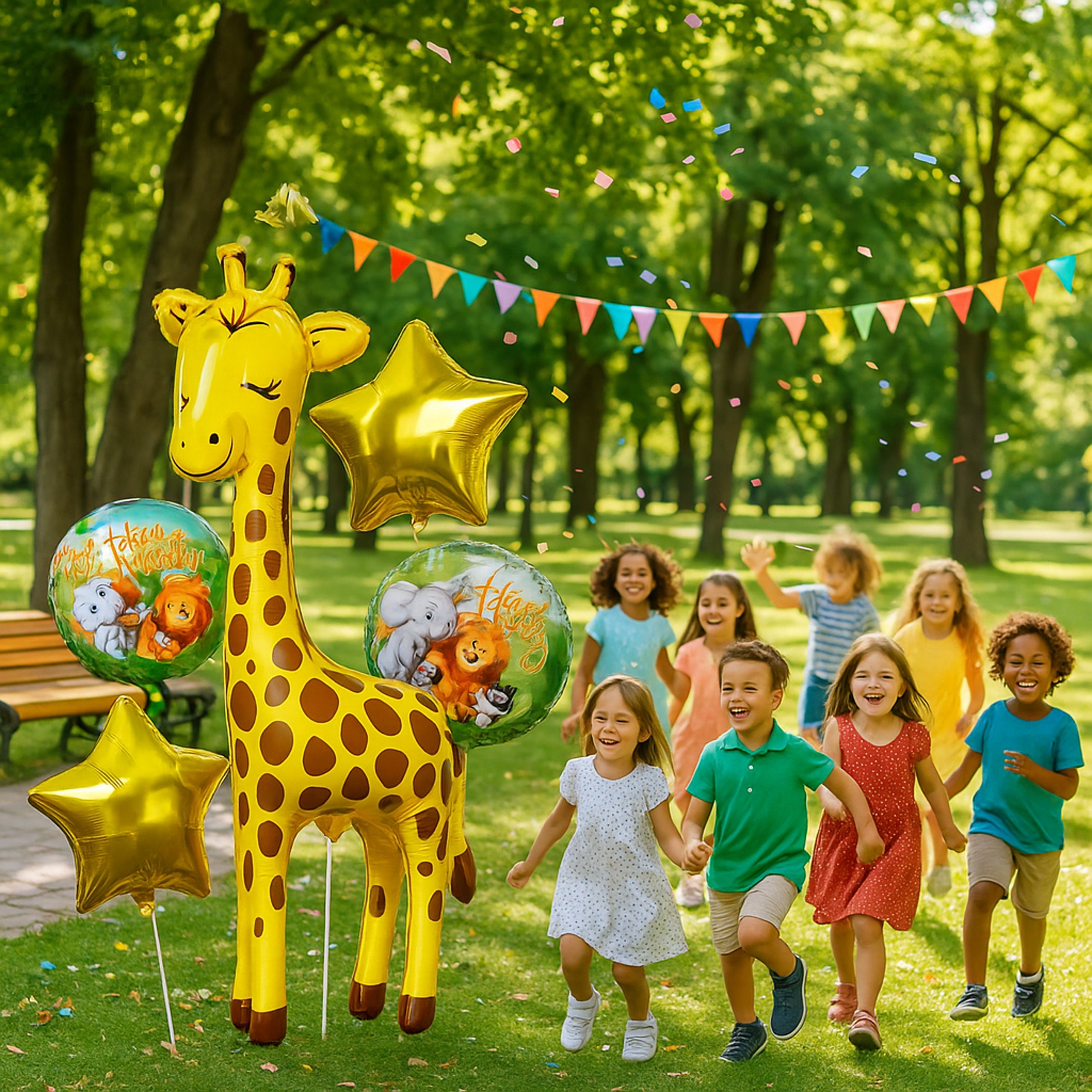 Sünnipäevalõhupallide komplekt Giraffe Animals sünnipäevapeoks 5 tk