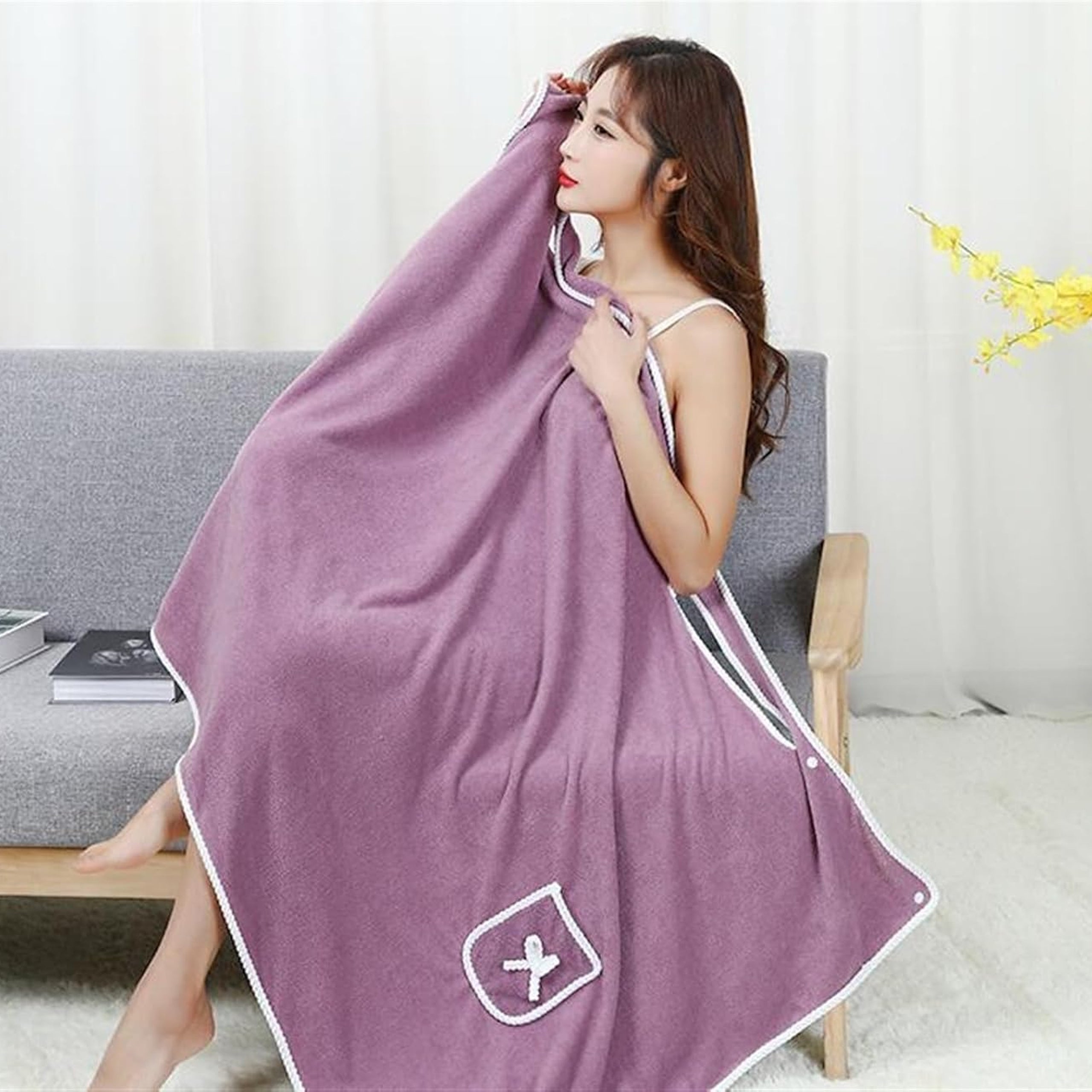 Women's Bath Towel Sauna Tunic Spa Pareo Shoulder Bathrobe Large