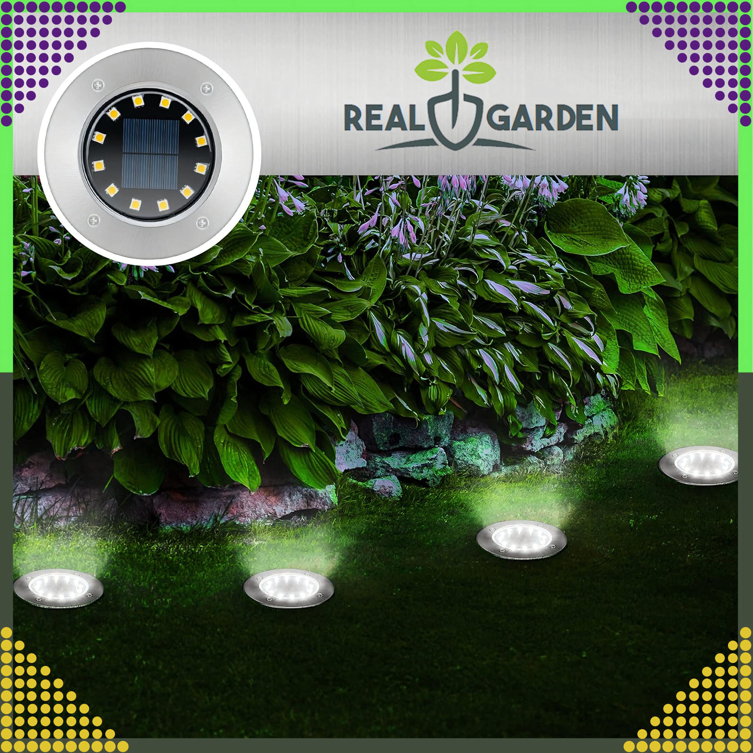 4 x Päikesega töötav aiavalgusti ketas, LED maavalgustid, hämarikuandur, 8 LED-i