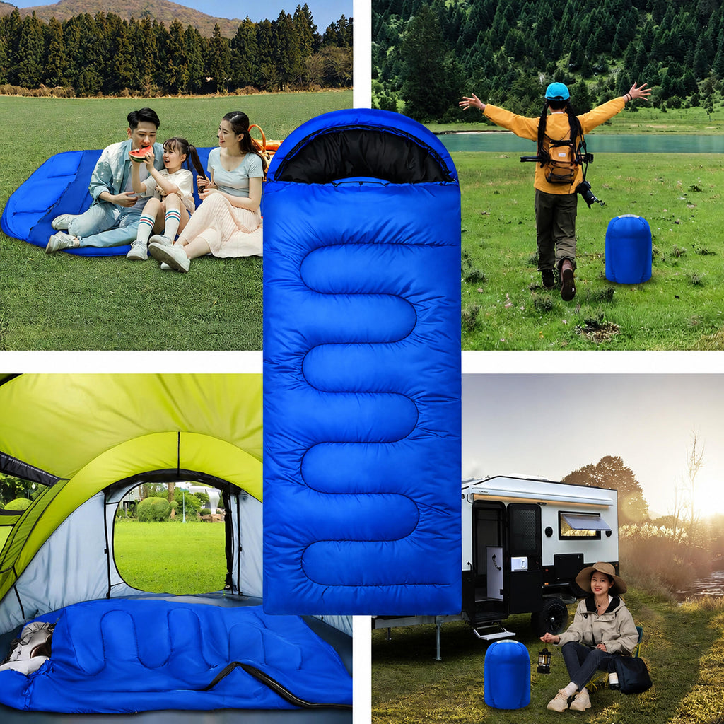 180x Mummy Sleeping Bag 2-in-1 210×70cm Warm Hooded Quilt Blue