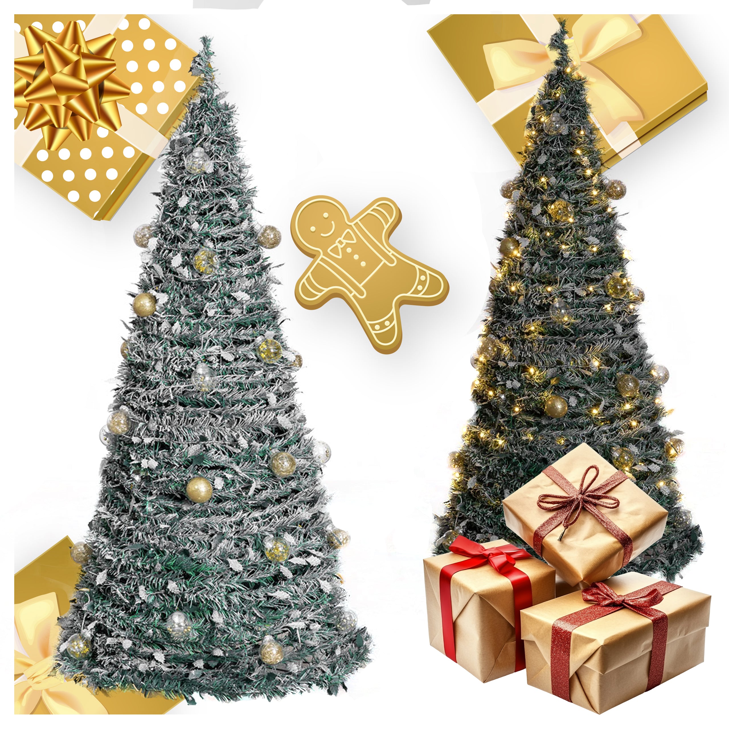 Jõulupuu, kaunistatud, dekoratiivne, valmis, kokkupandav, 210 cm, tuled, jõuluehted