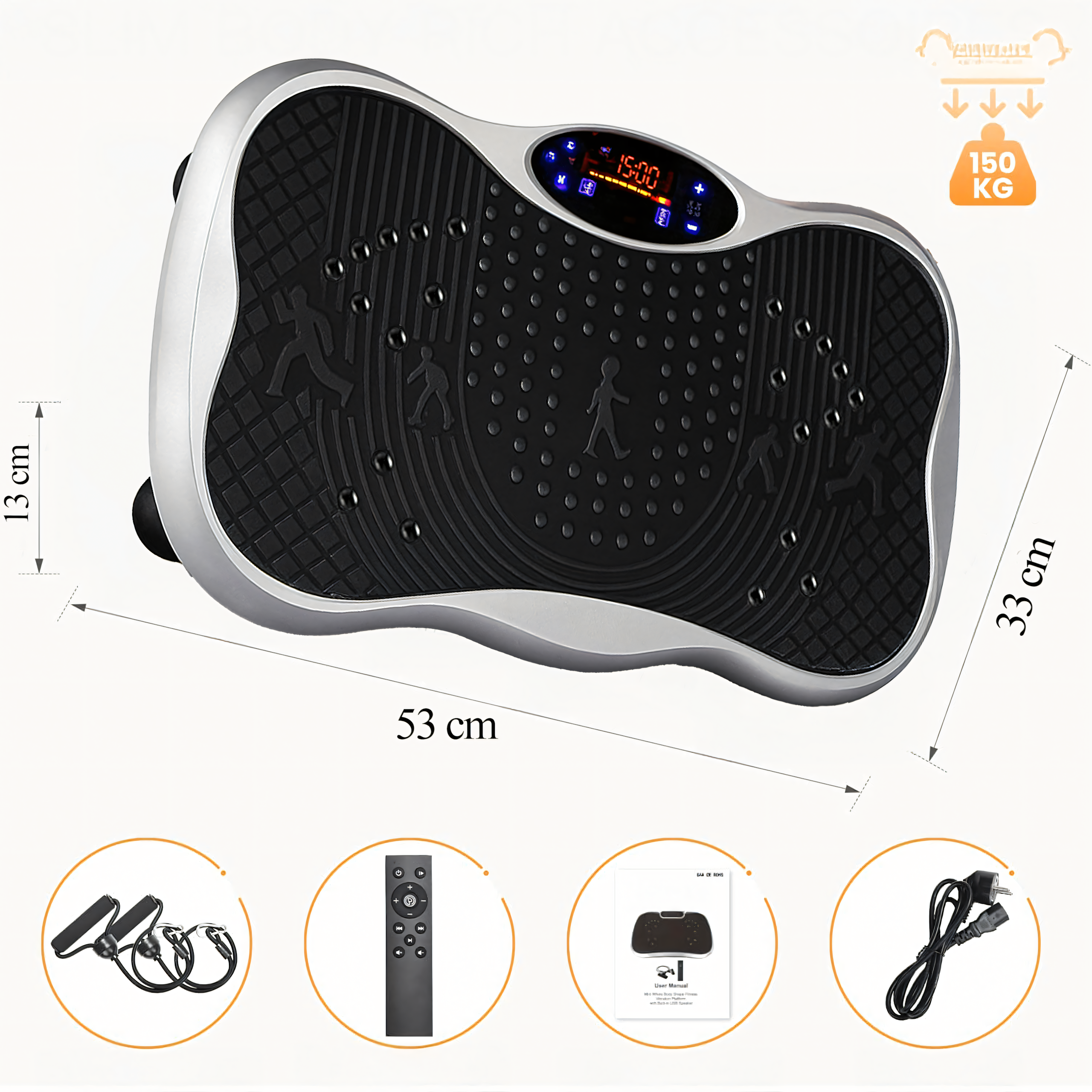 Vibratsiooniplatvorm Vibreeriv Treeningmassaažiseade kaugjuhtimispuldiga, kandevõime 150 kg