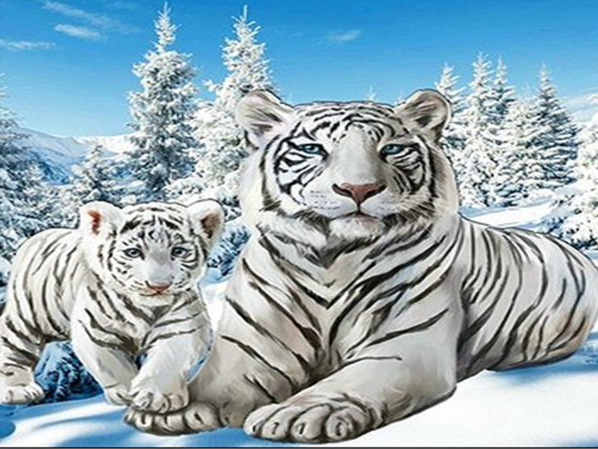 Diamond Painting 5D Mosaic Kit - Polar Tigers 15 x 20 cm