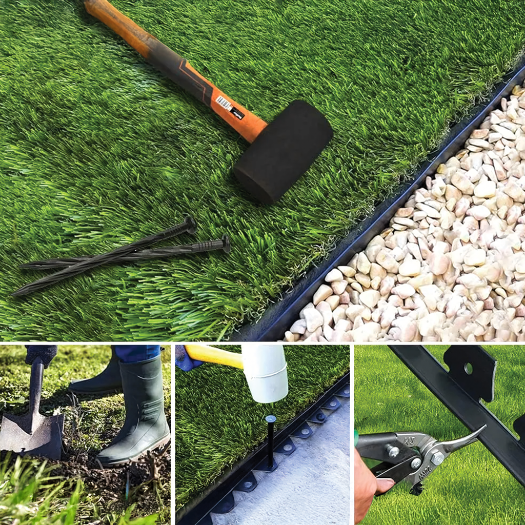 165 x Garden Lawn Edging Set 50x50x20m with 60 Black Anchor Pegs