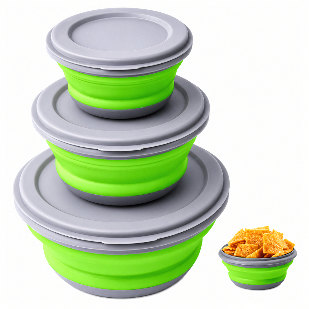 Set of 3 Collapsible Silicone Bowls Food Storage Containers for Travel 3 pcs