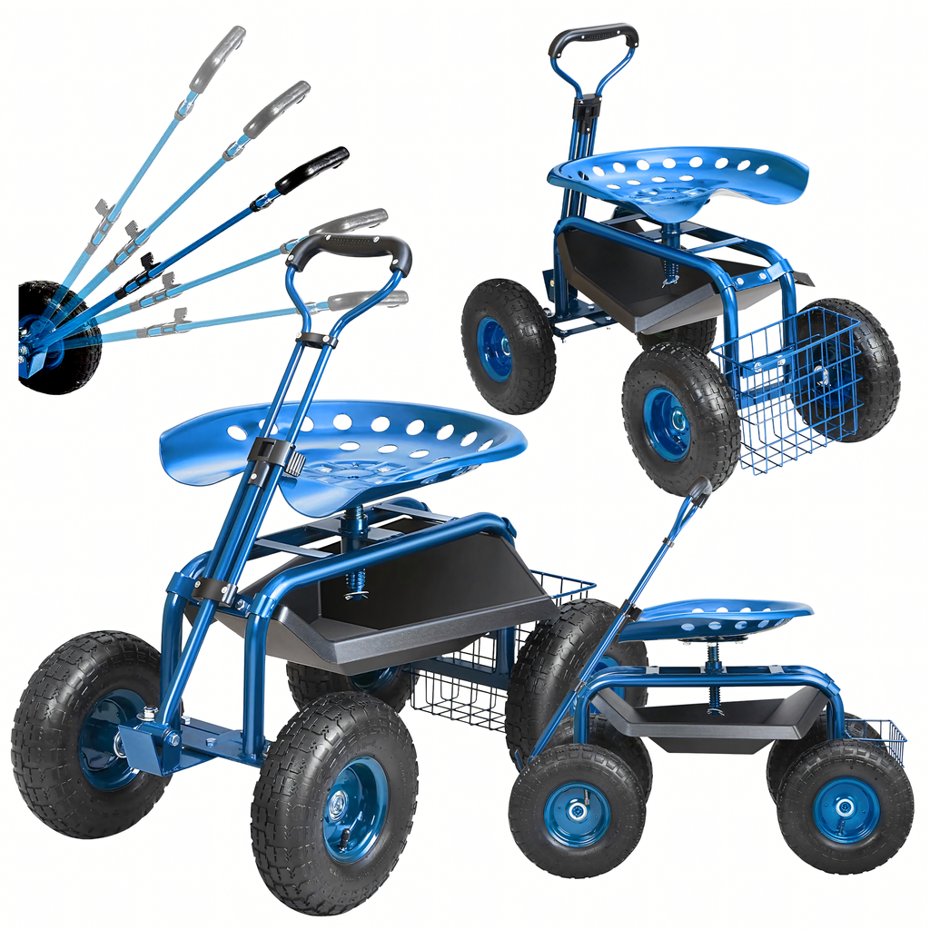 Rotating Garden Cart 360° Seat Stool on Wheels with Basket 24 pcs