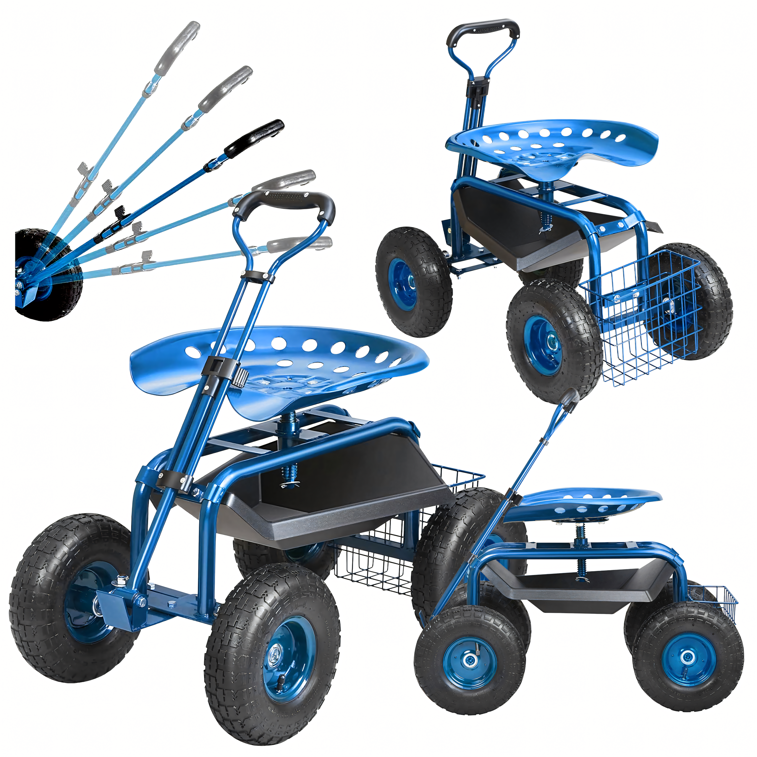 Rotating Garden Cart 360° Seat Stool on Wheels with Basket 24 pcs
