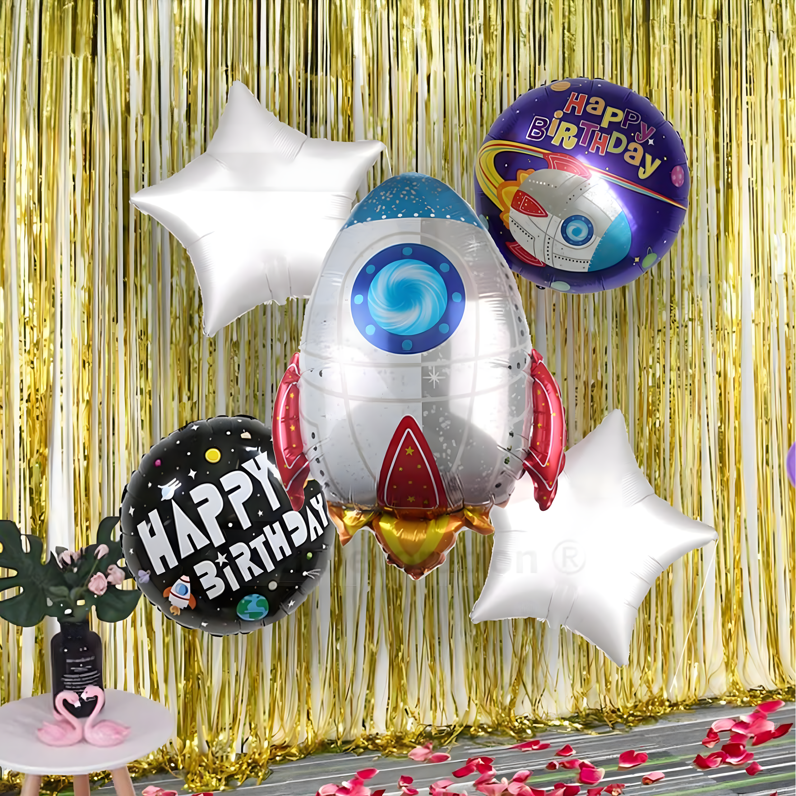 Fooliumõhupallide komplekt sünnipäevaks, kosmose rakett, 5 tk